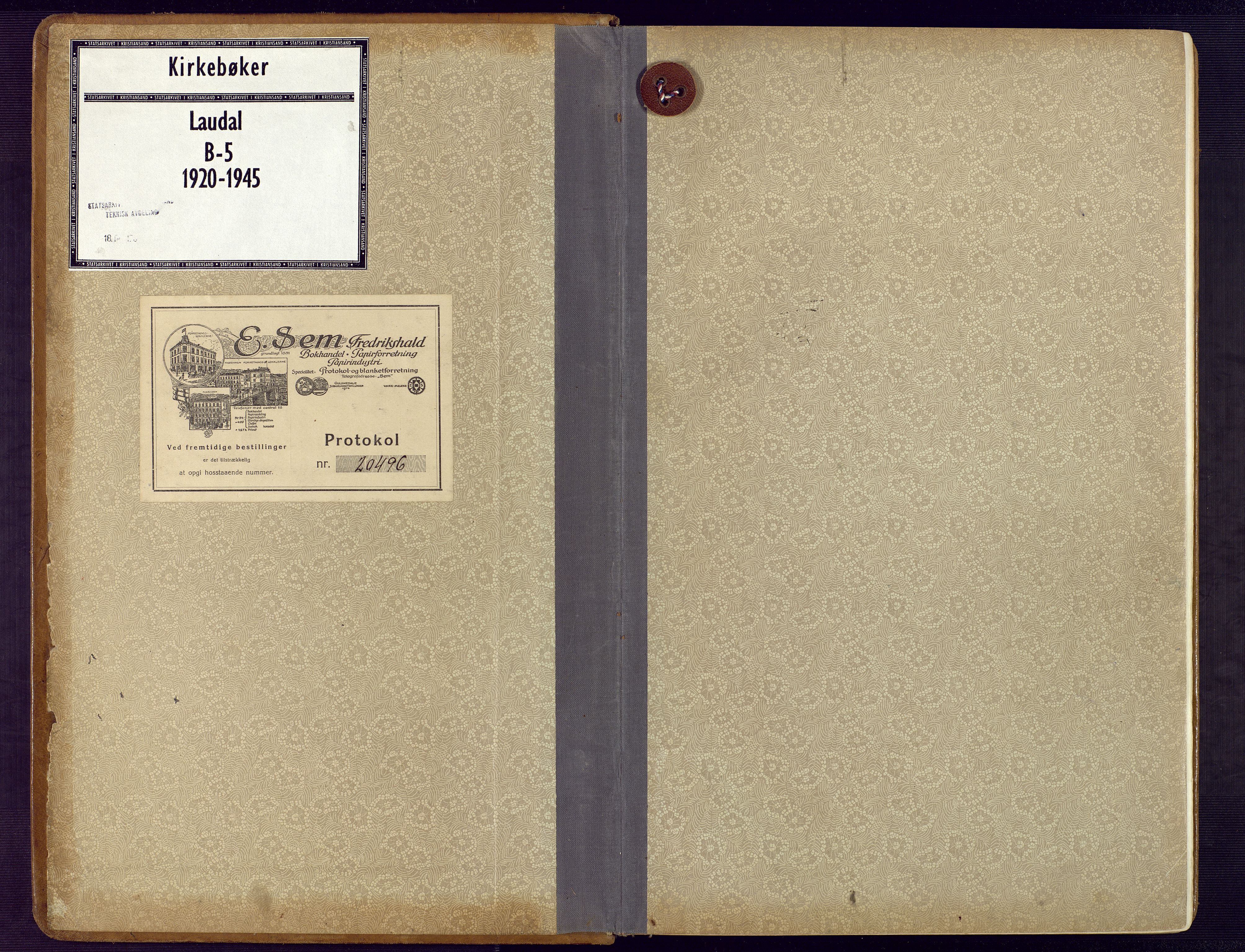 Holum sokneprestkontor, SAK/1111-0022/F/Fb/Fbb/L0005: Klokkerbok nr. B 5, 1920-1945