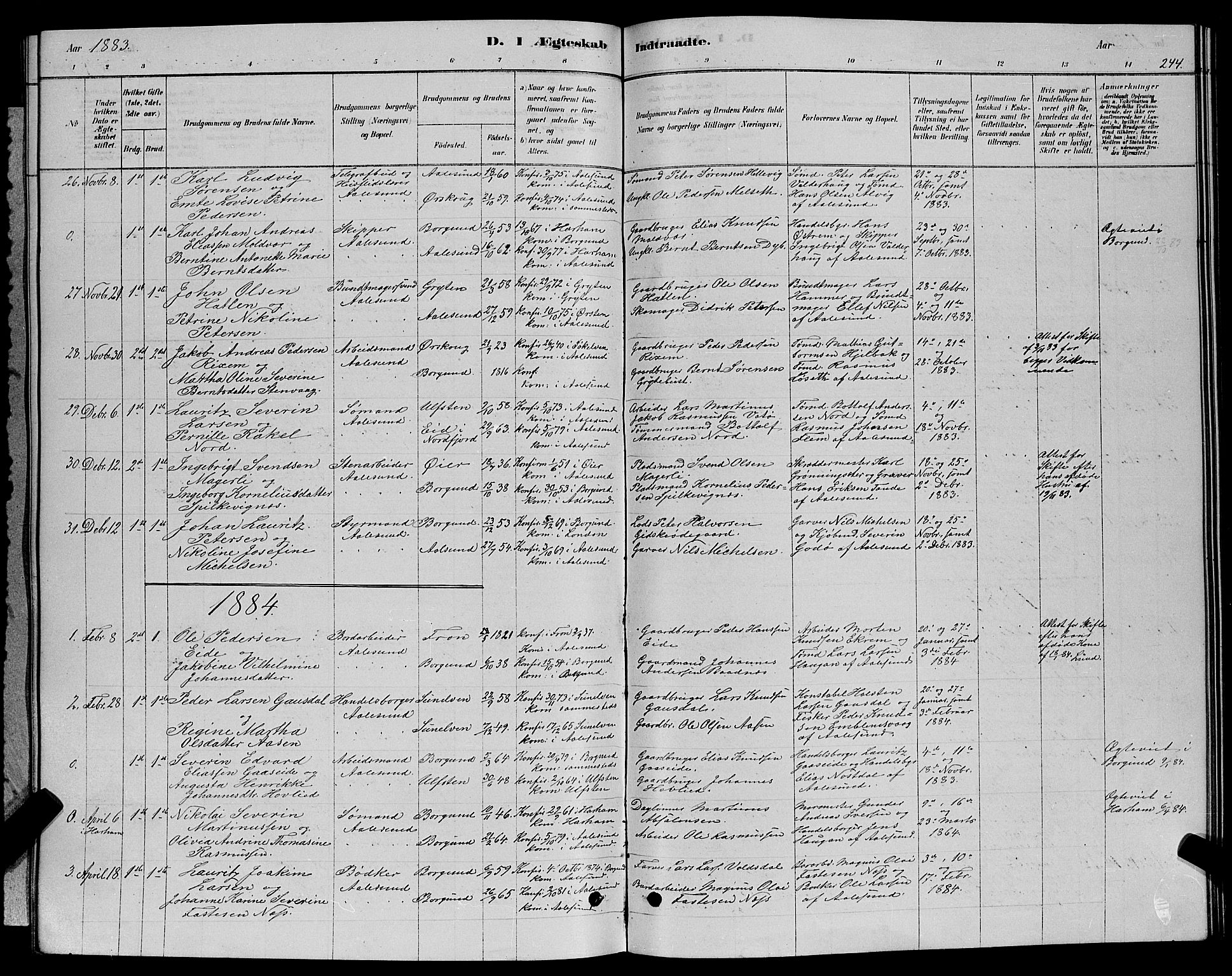 Ministerialprotokoller, klokkerbøker og fødselsregistre - Møre og Romsdal, SAT/A-1454/529/L0466: Klokkerbok nr. 529C03, 1878-1888, s. 245