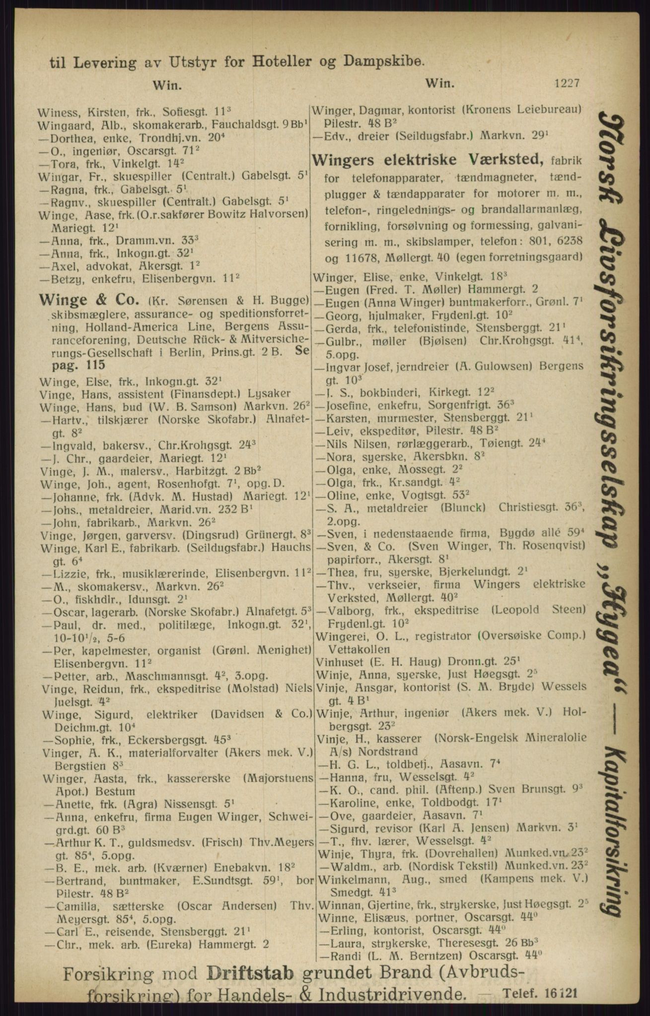 Kristiania/Oslo adressebok, PUBL/-, 1916, s. 1227