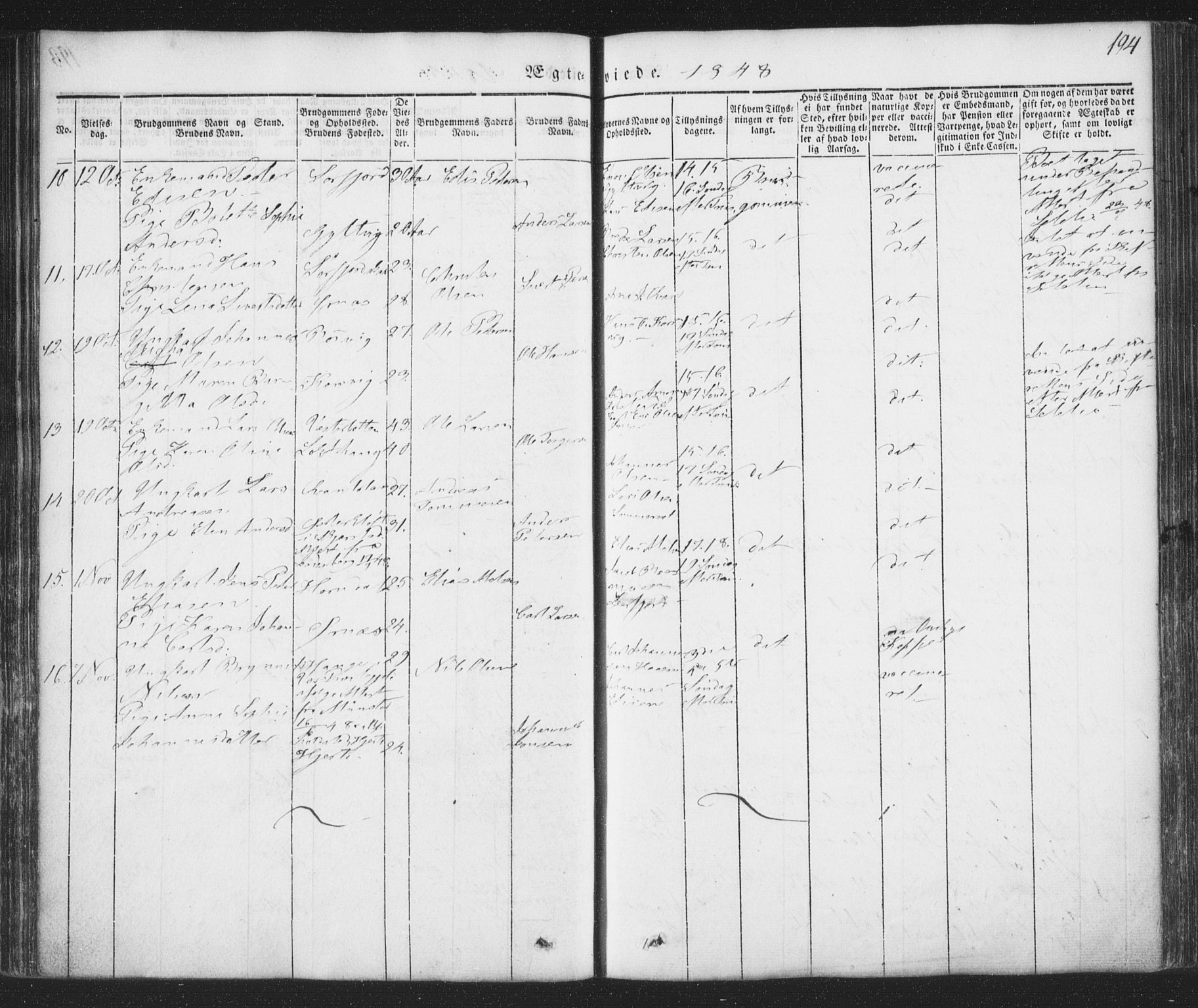 Ministerialprotokoller, klokkerbøker og fødselsregistre - Nordland, AV/SAT-A-1459/853/L0769: Ministerialbok nr. 853A08, 1836-1856, s. 194