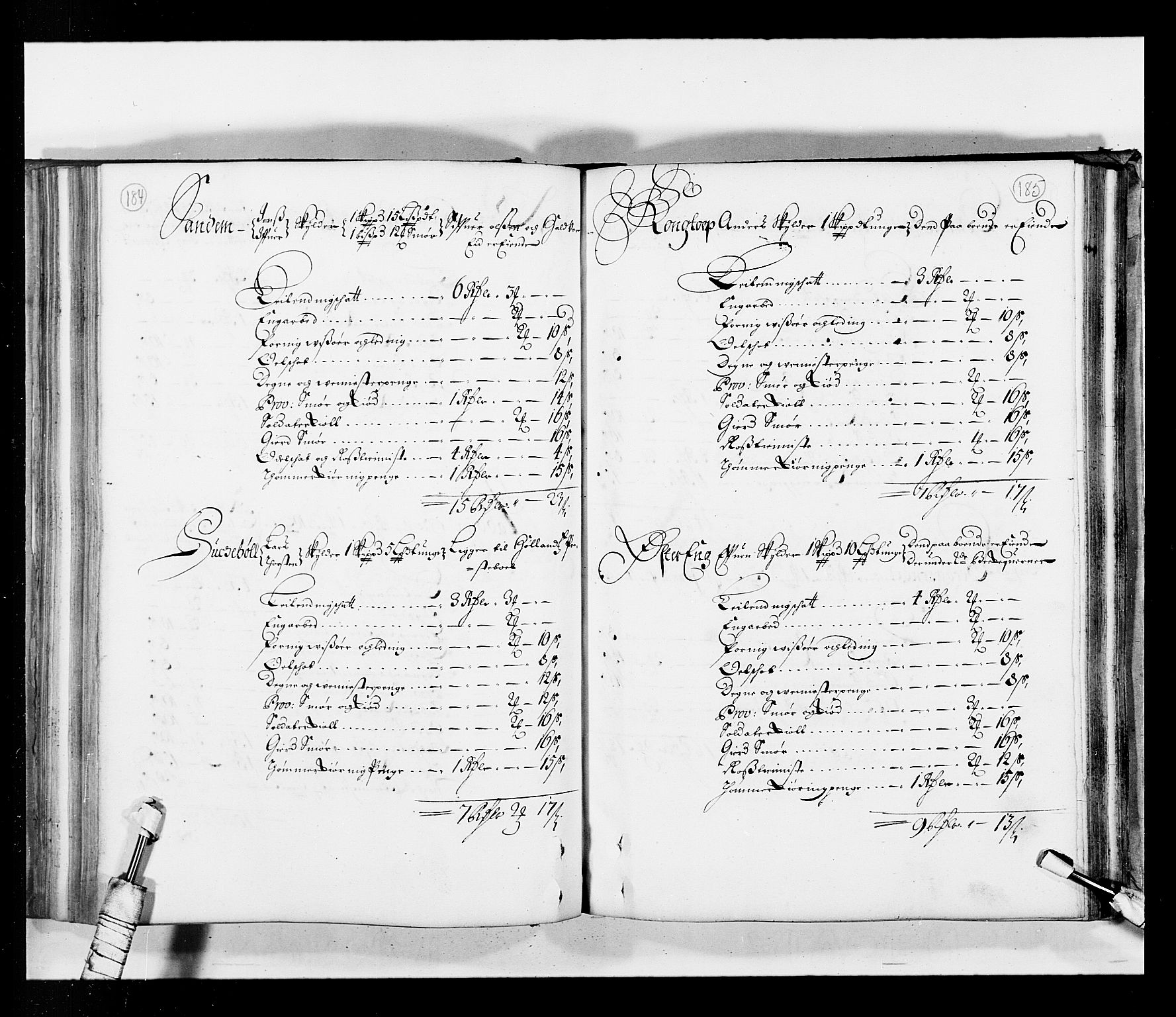 Stattholderembetet 1572-1771, AV/RA-EA-2870/Ek/L0034/0001: Jordebøker 1662-1720: / Matrikkel for Nedre Romerike, 1685, s. 184-185