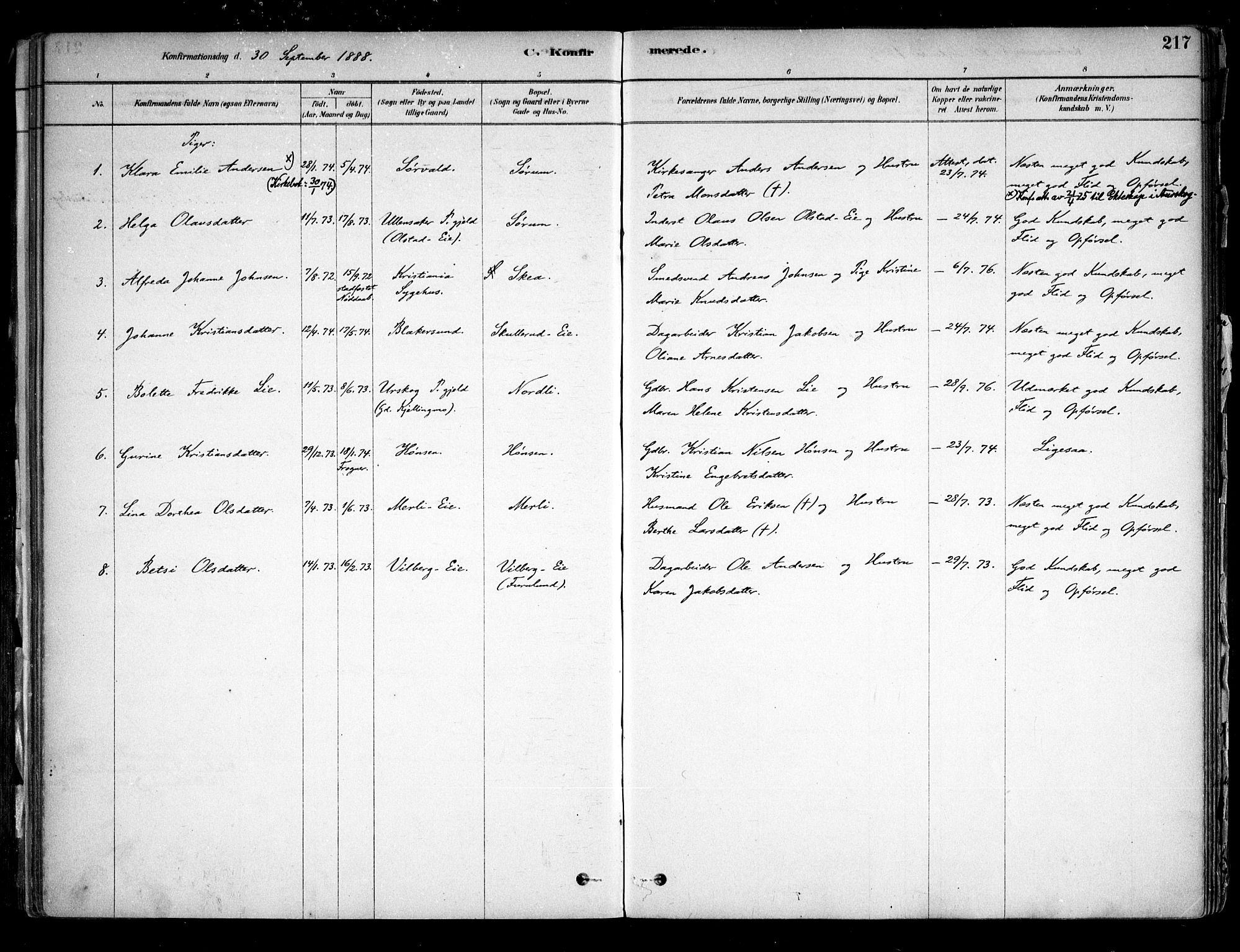 Sørum prestekontor Kirkebøker, AV/SAO-A-10303/F/Fa/L0007: Ministerialbok nr. I 7, 1878-1914, s. 217