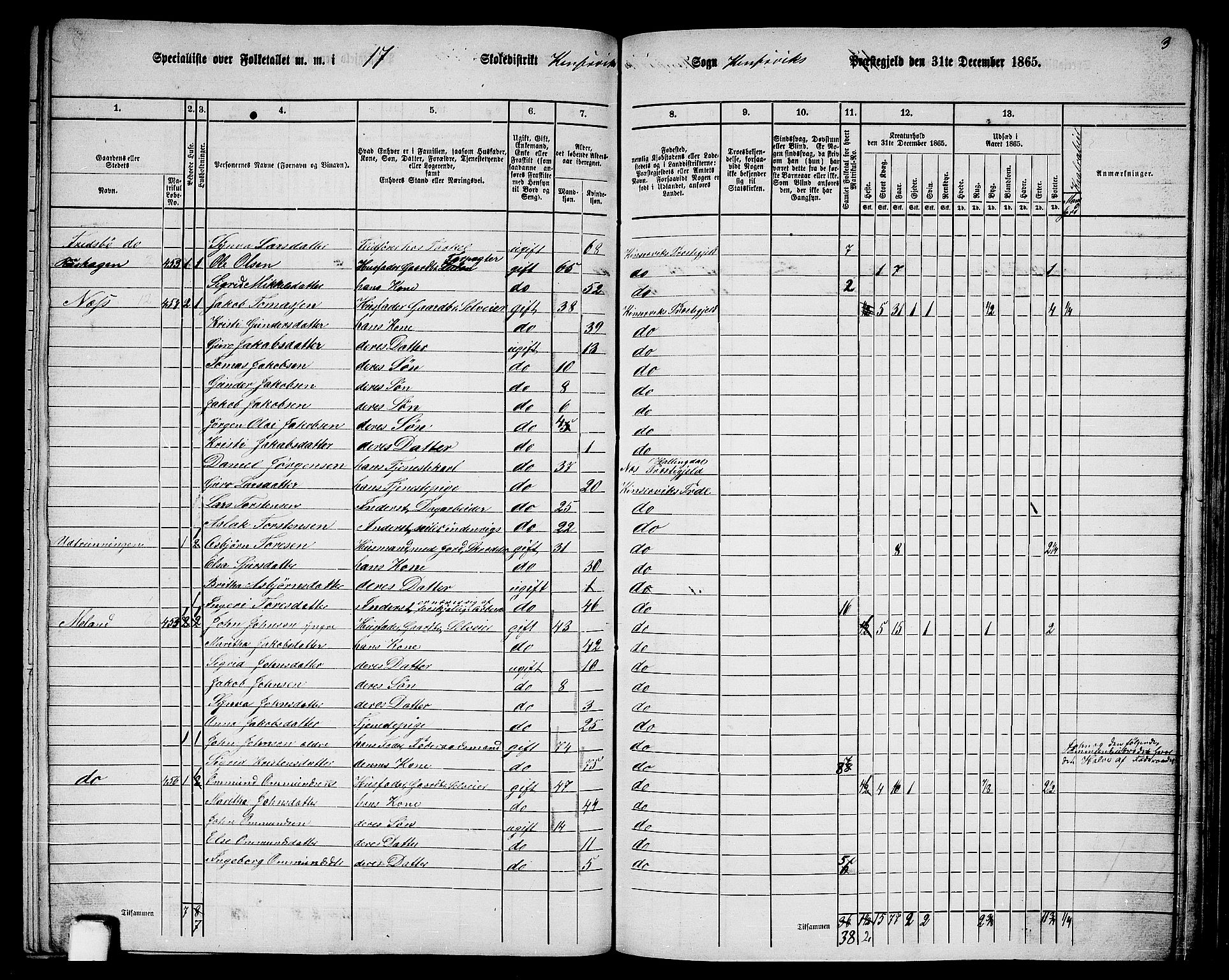 RA, Folketelling 1865 for 1230P Kinsarvik prestegjeld, 1865, s. 190