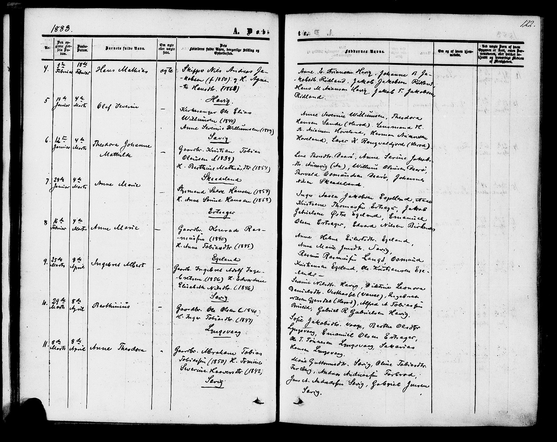 Herad sokneprestkontor, SAK/1111-0018/F/Fa/Fab/L0004: Ministerialbok nr. A 4, 1853-1885, s. 122