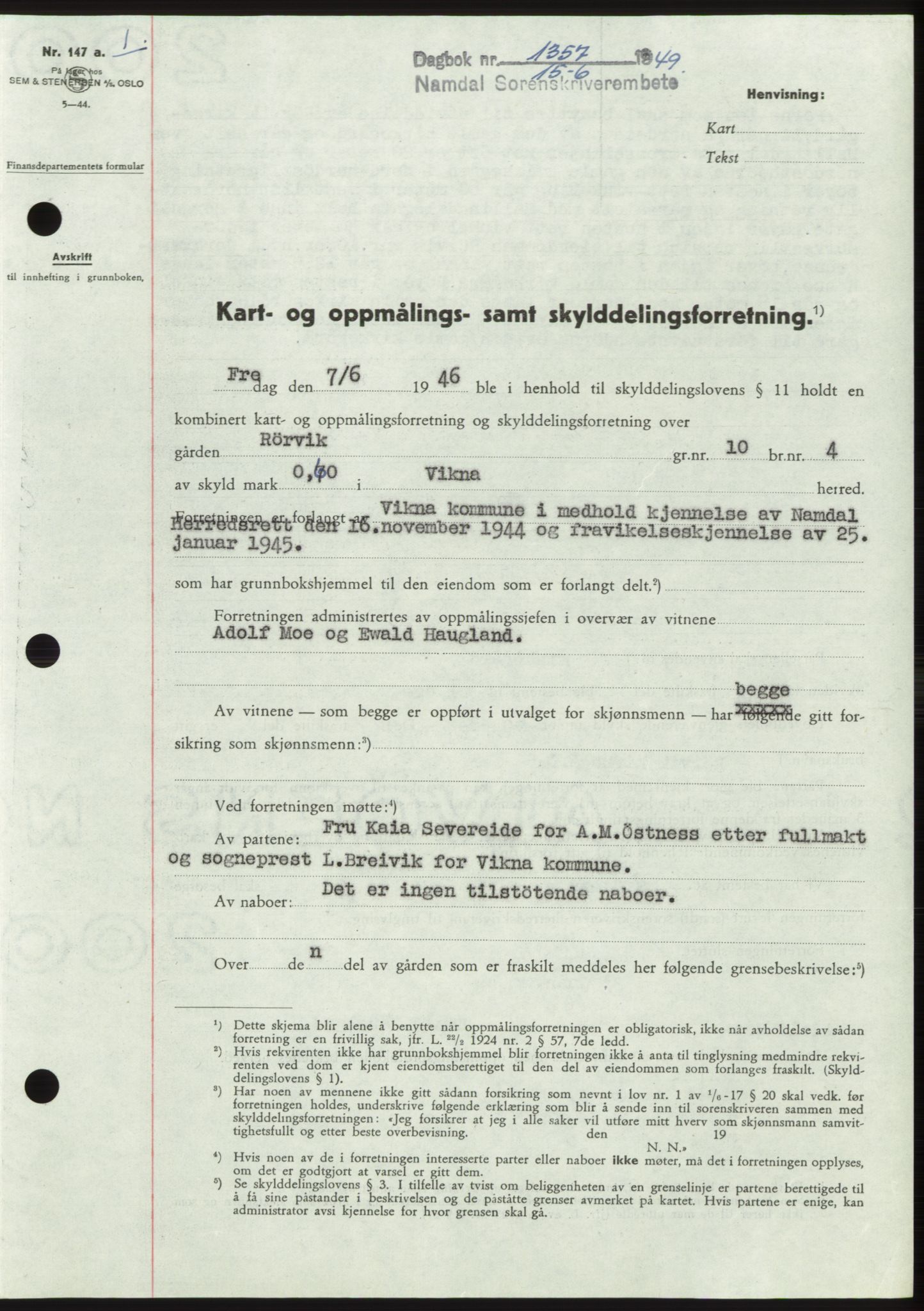 Namdal sorenskriveri, SAT/A-4133/1/2/2C: Pantebok nr. -, 1949-1949, Dagboknr: 1357/1949