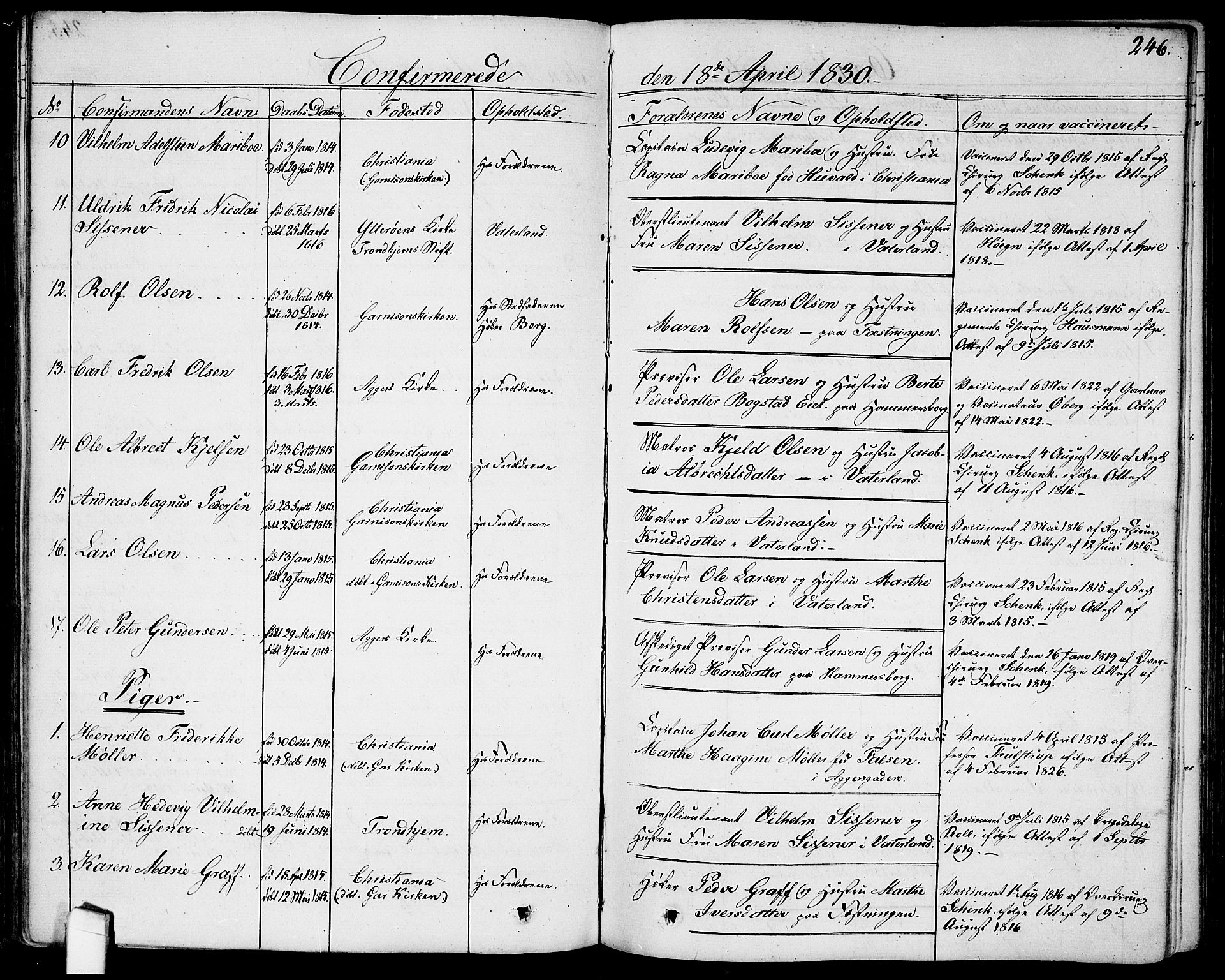 Garnisonsmenigheten Kirkebøker, AV/SAO-A-10846/G/Ga/L0004: Klokkerbok nr. 4, 1828-1840, s. 246