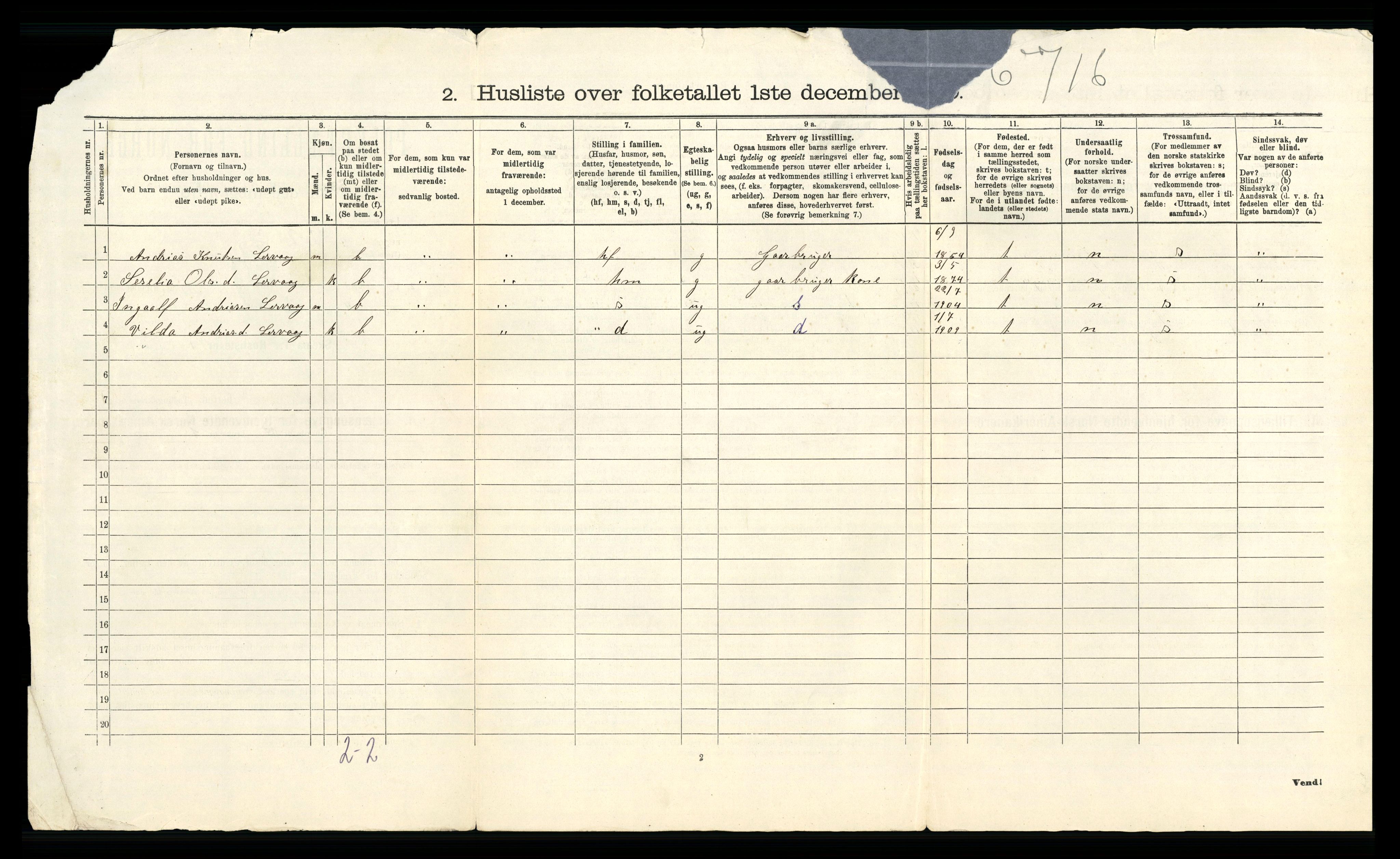 RA, Folketelling 1910 for 1264 Austrheim herred, 1910, s. 43