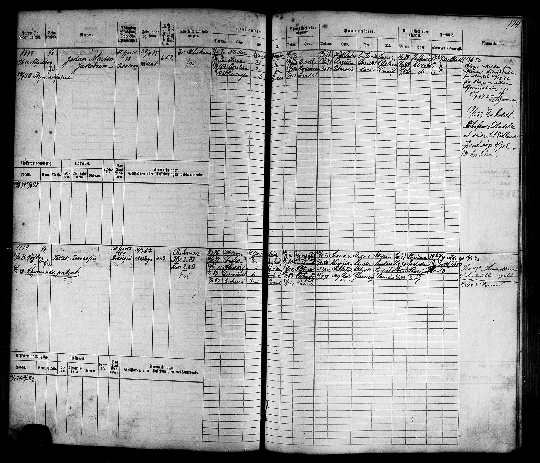 Flekkefjord mønstringskrets, AV/SAK-2031-0018/F/Fb/L0009: Hovedrulle nr 771-1533, Æ-6, 1868-1900, s. 180