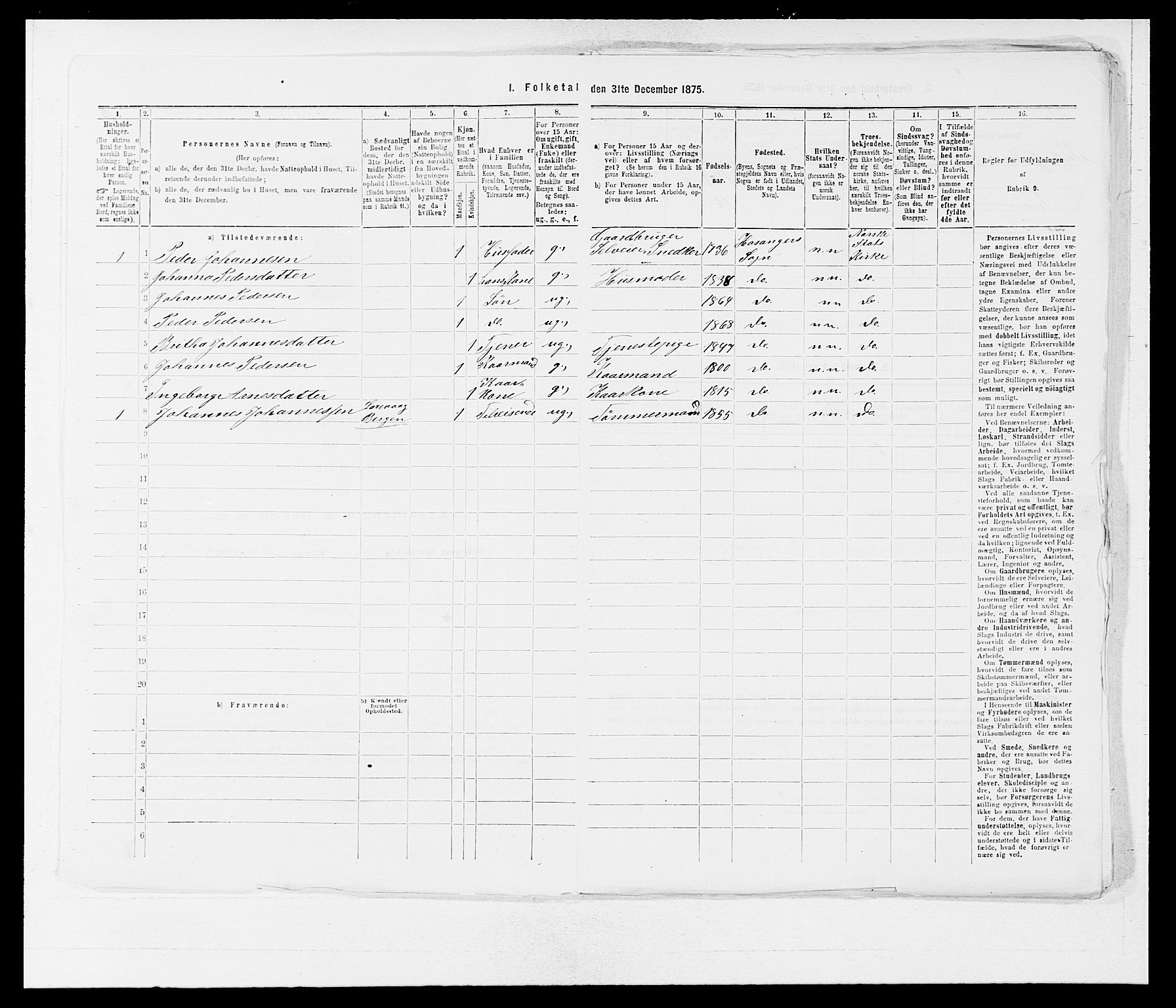 SAB, Folketelling 1875 for 1253P Hosanger prestegjeld, 1875, s. 38