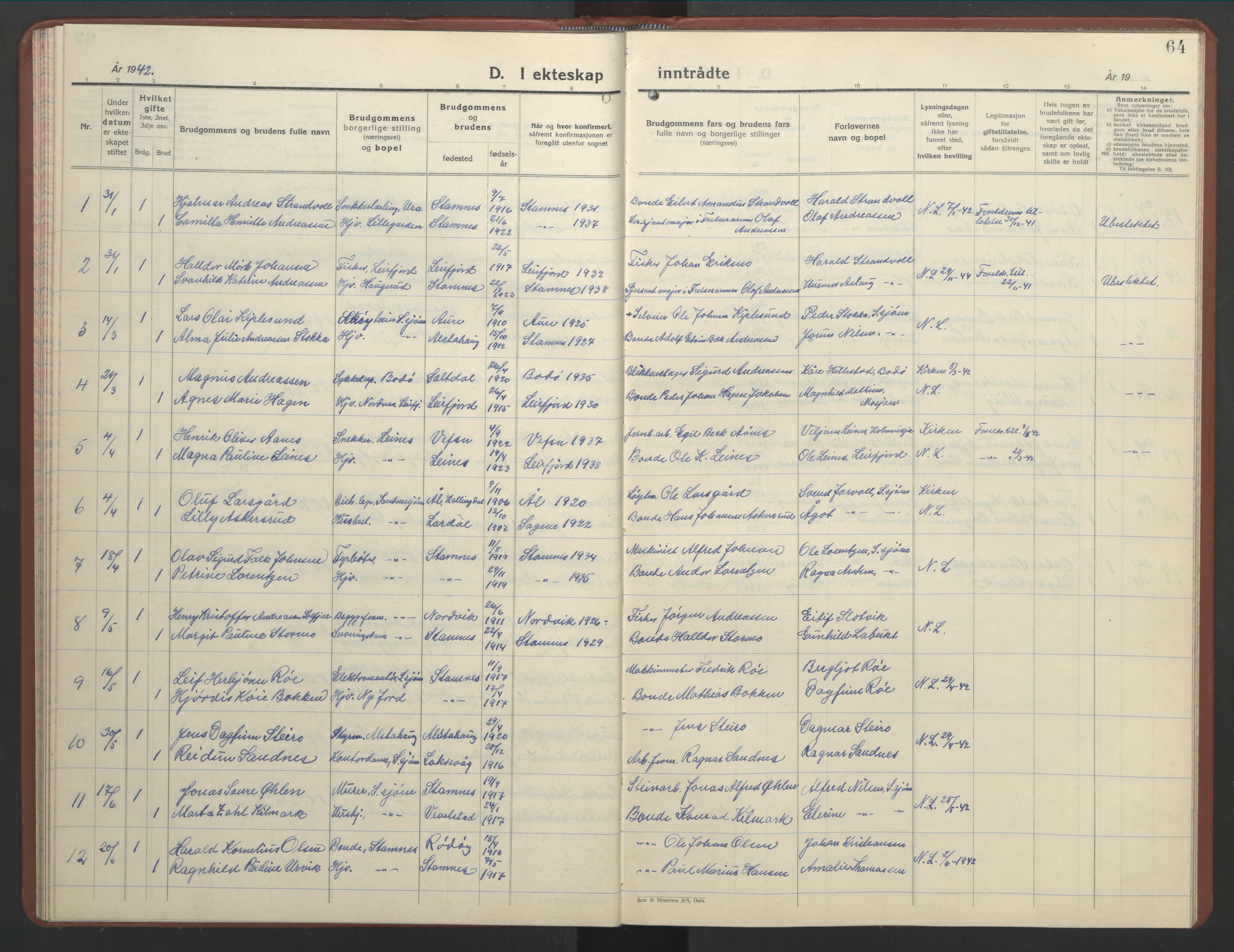 Ministerialprotokoller, klokkerbøker og fødselsregistre - Nordland, SAT/A-1459/831/L0481: Klokkerbok nr. 831C08, 1935-1948, s. 64