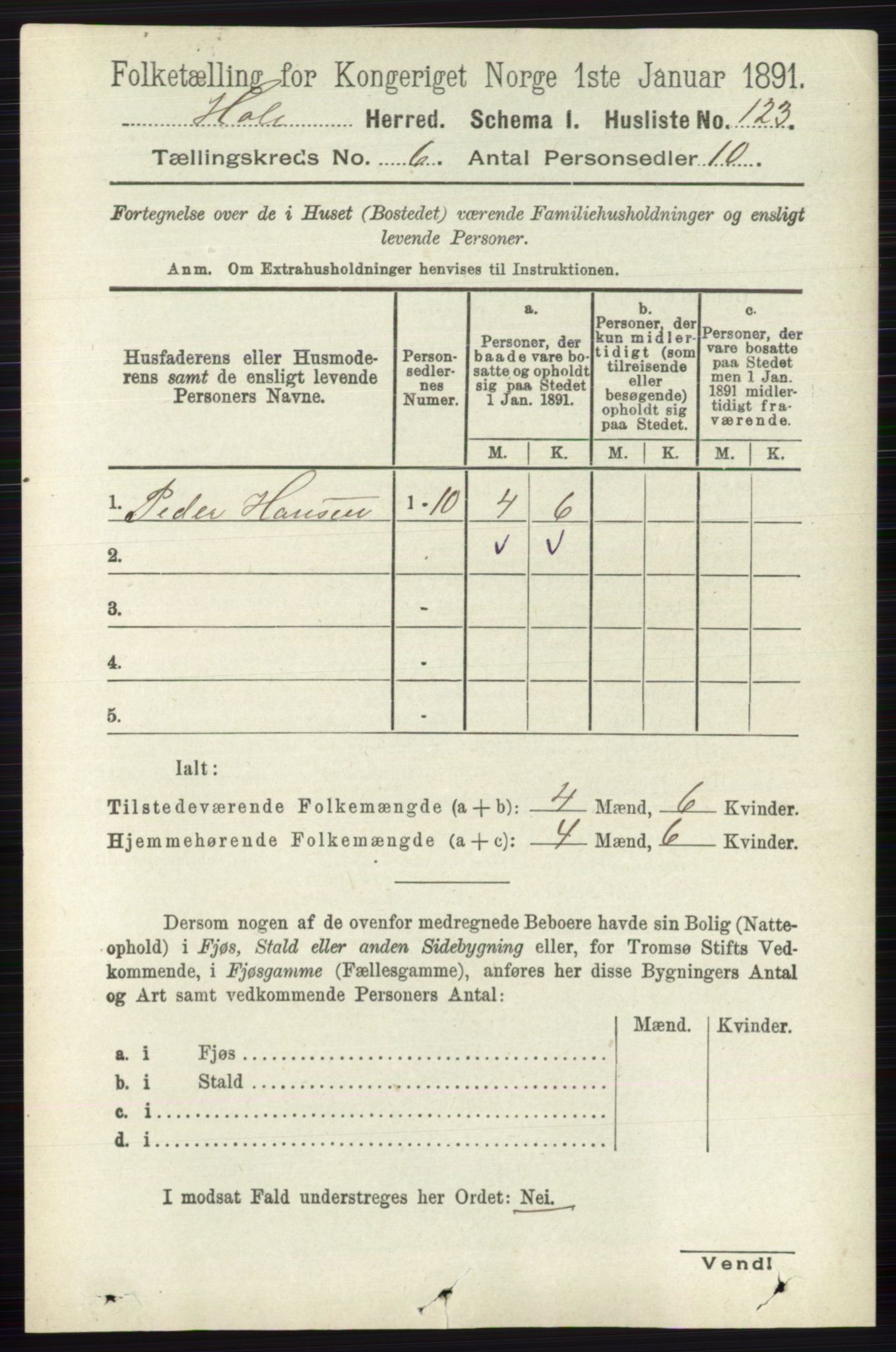 RA, Folketelling 1891 for 0612 Hole herred, 1891, s. 3100