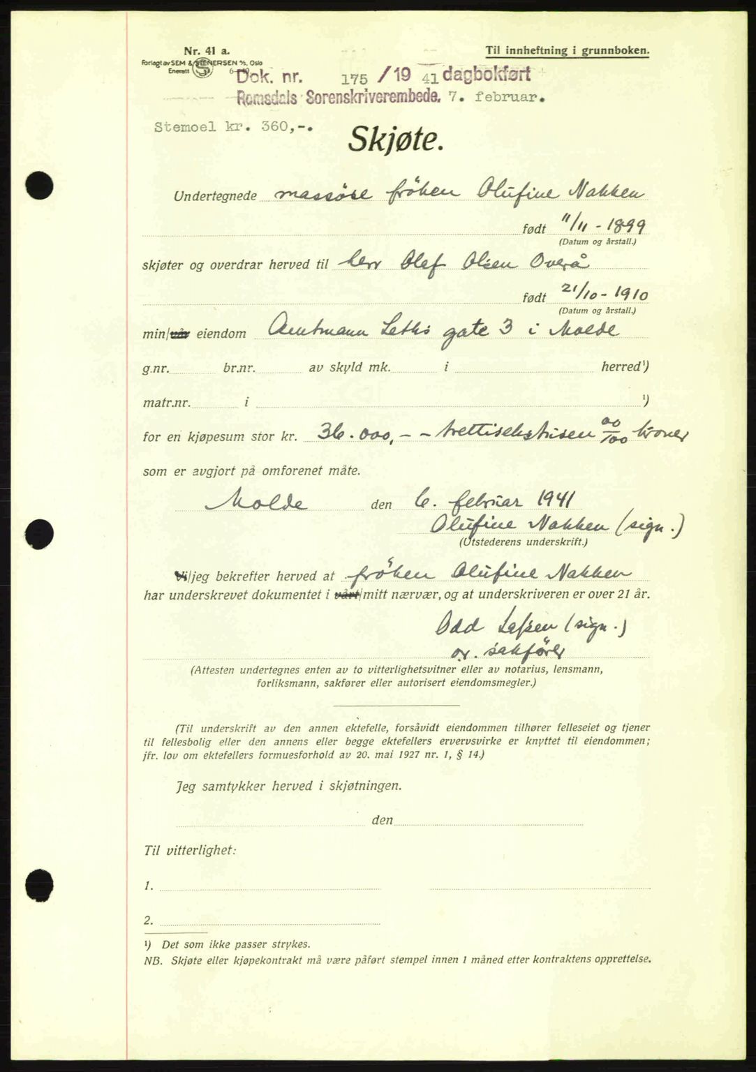 Romsdal sorenskriveri, SAT/A-4149/1/2/2C: Pantebok nr. A9, 1940-1941, Dagboknr: 175/1941