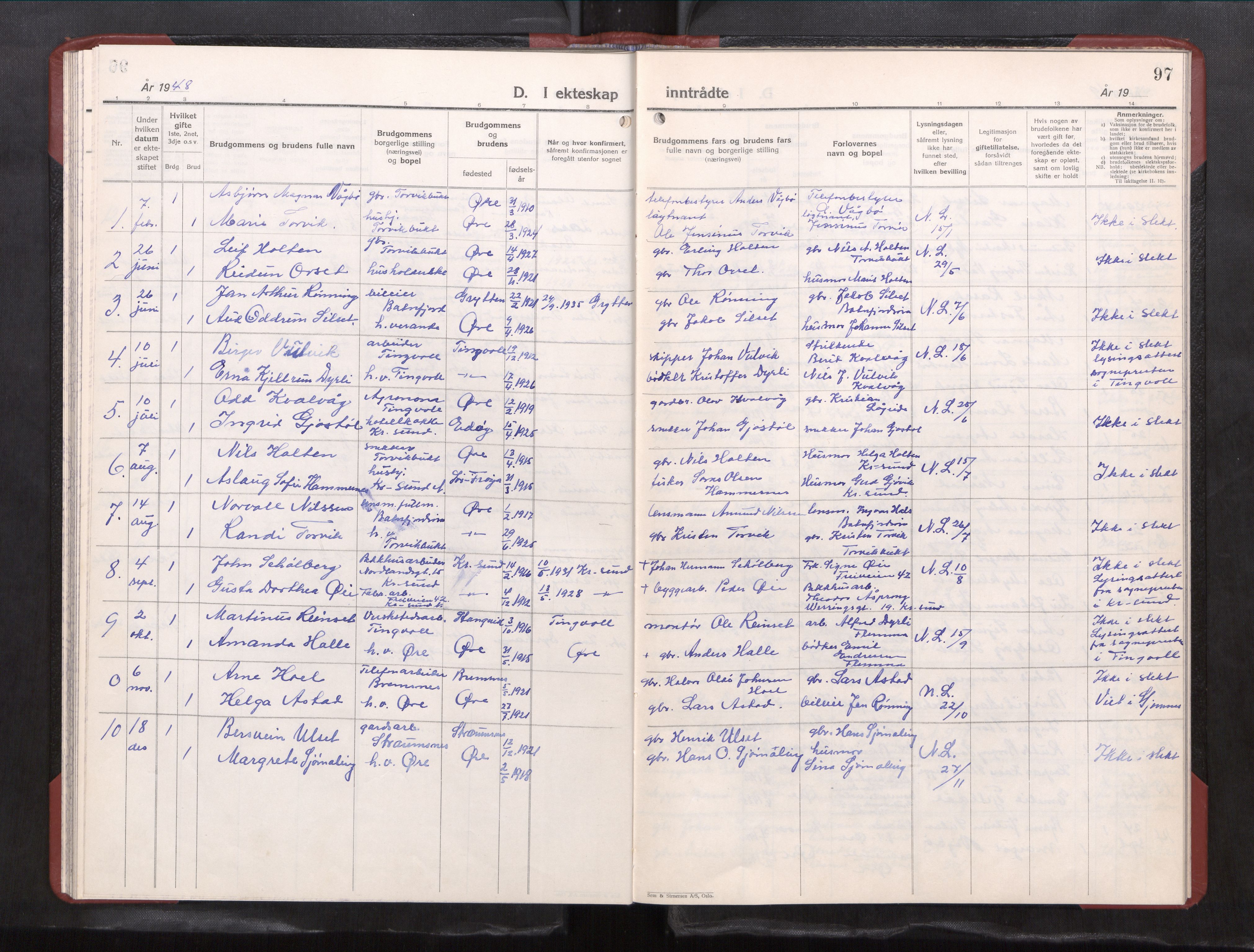 Ministerialprotokoller, klokkerbøker og fødselsregistre - Møre og Romsdal, AV/SAT-A-1454/584/L0972: Klokkerbok nr. 584---, 1947-1963, s. 97