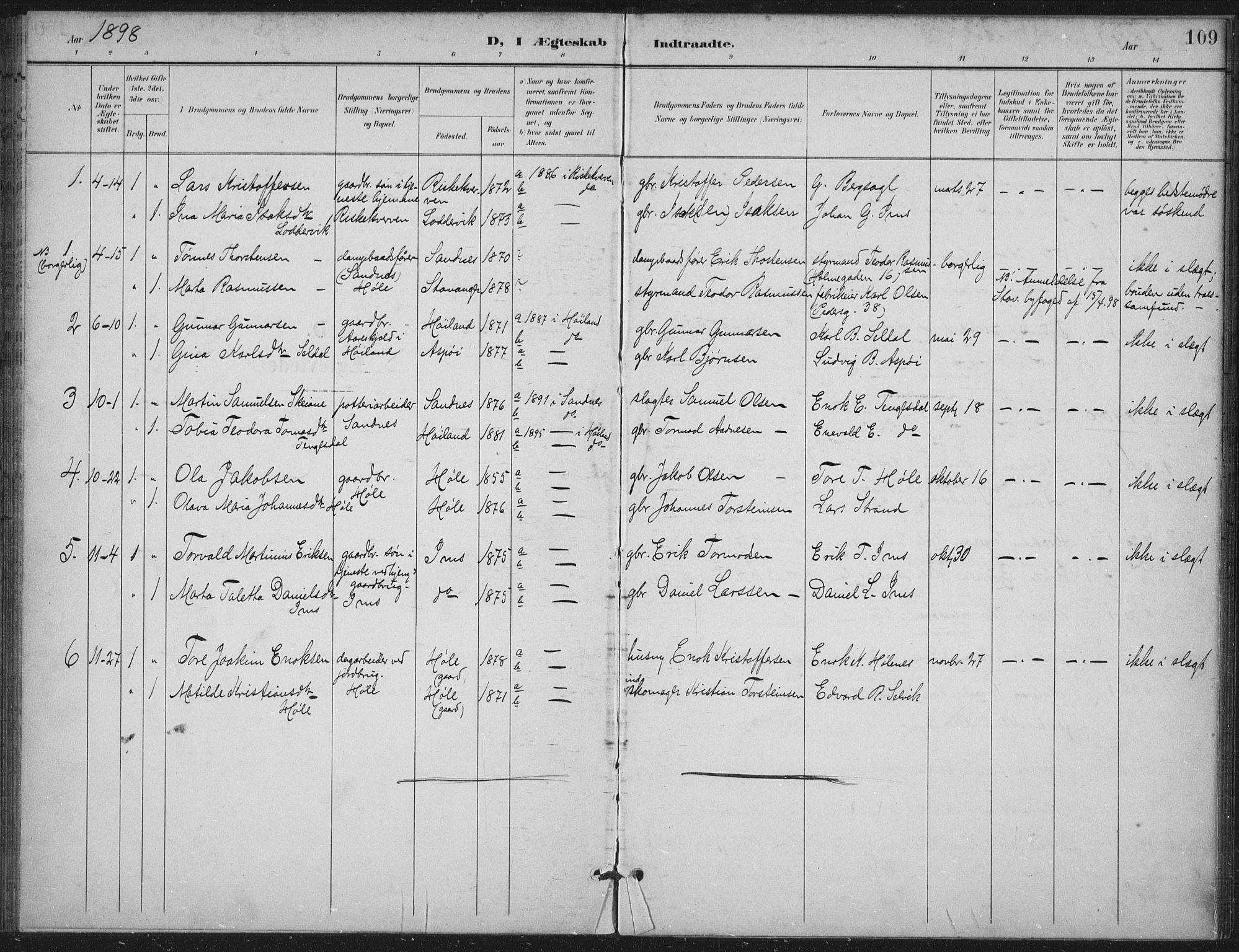 Høgsfjord sokneprestkontor, SAST/A-101624/H/Ha/Haa/L0008: Ministerialbok nr. A 8, 1898-1920, s. 109