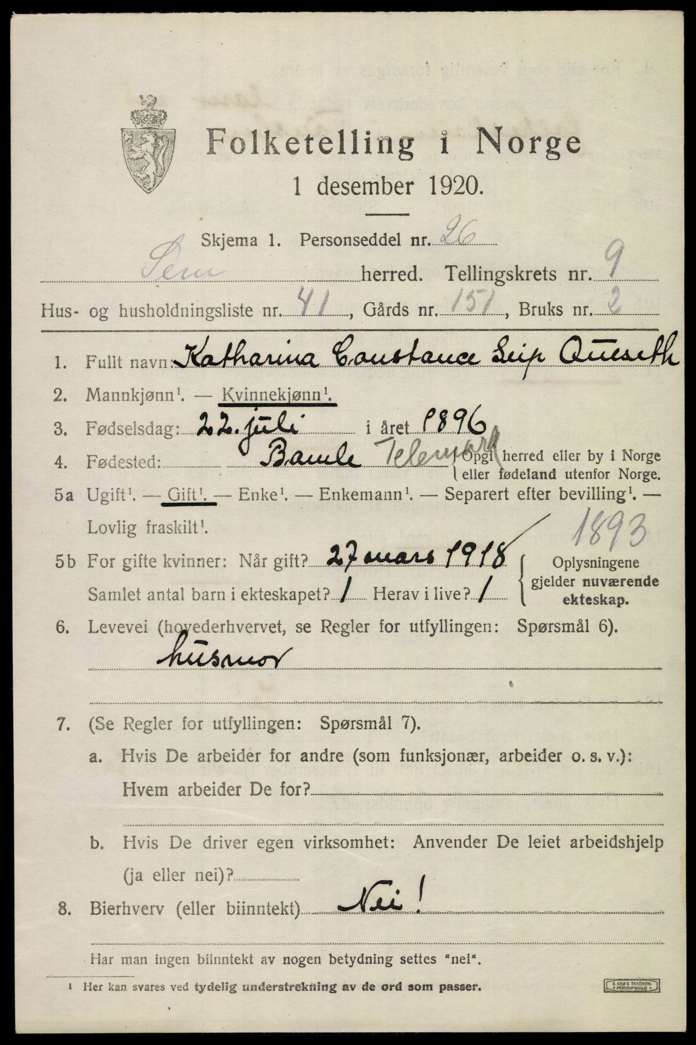 SAKO, Folketelling 1920 for 0721 Sem herred, 1920, s. 13023
