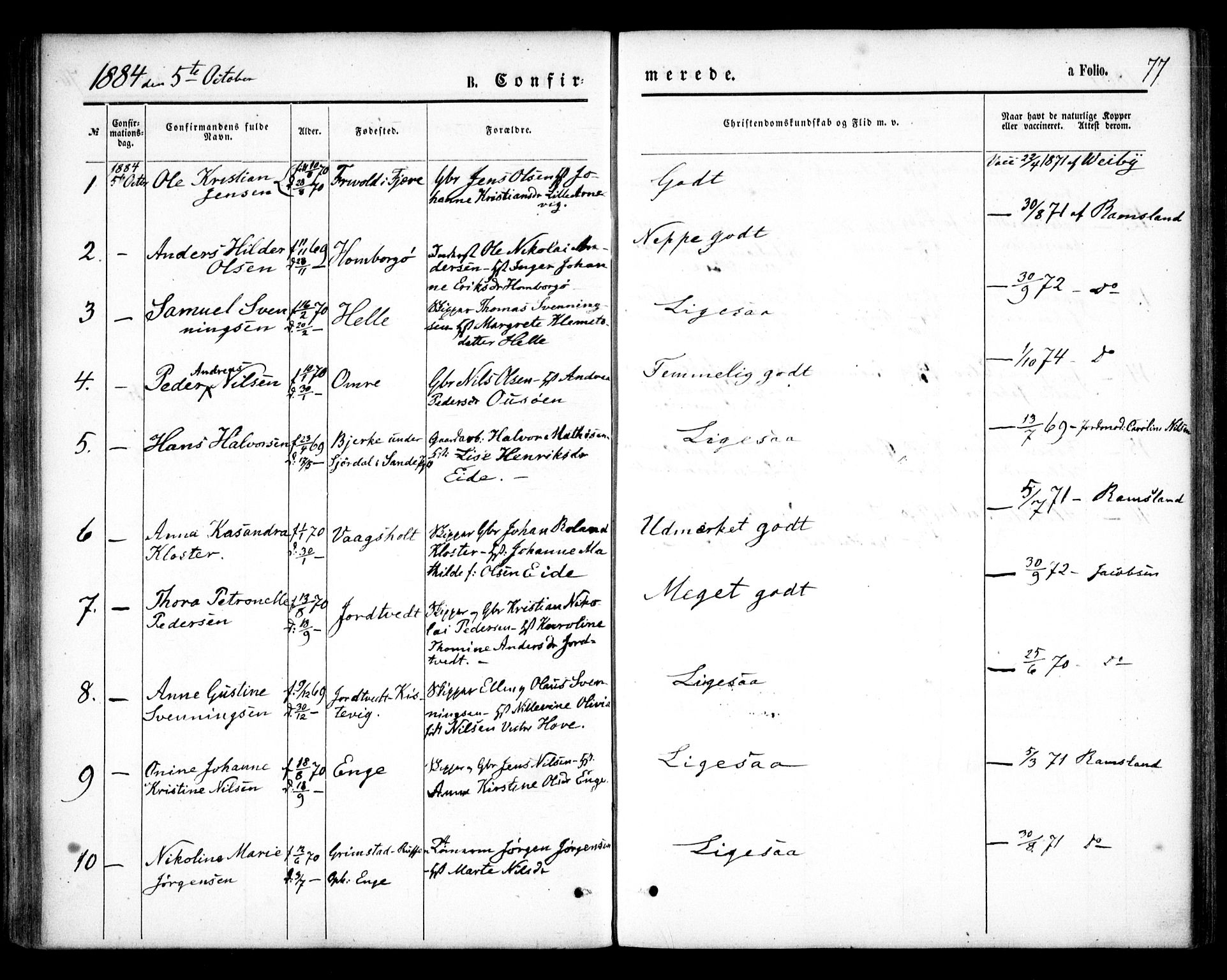 Hommedal sokneprestkontor, SAK/1111-0023/F/Fa/Faa/L0002: Ministerialbok nr. A 2, 1861-1884, s. 77