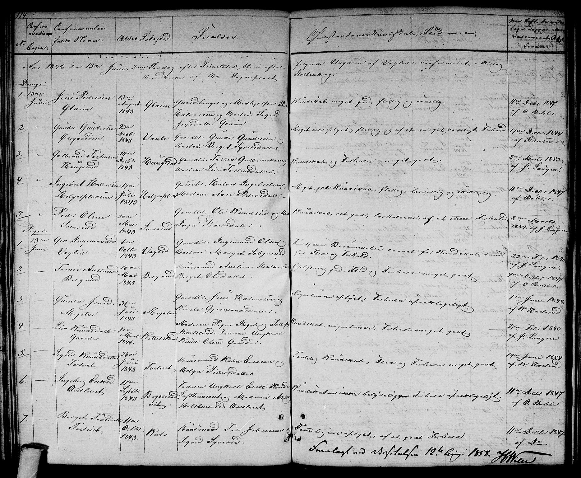 Rollag kirkebøker, AV/SAKO-A-240/G/Gb/L0001: Klokkerbok nr. II 1, 1836-1877, s. 114