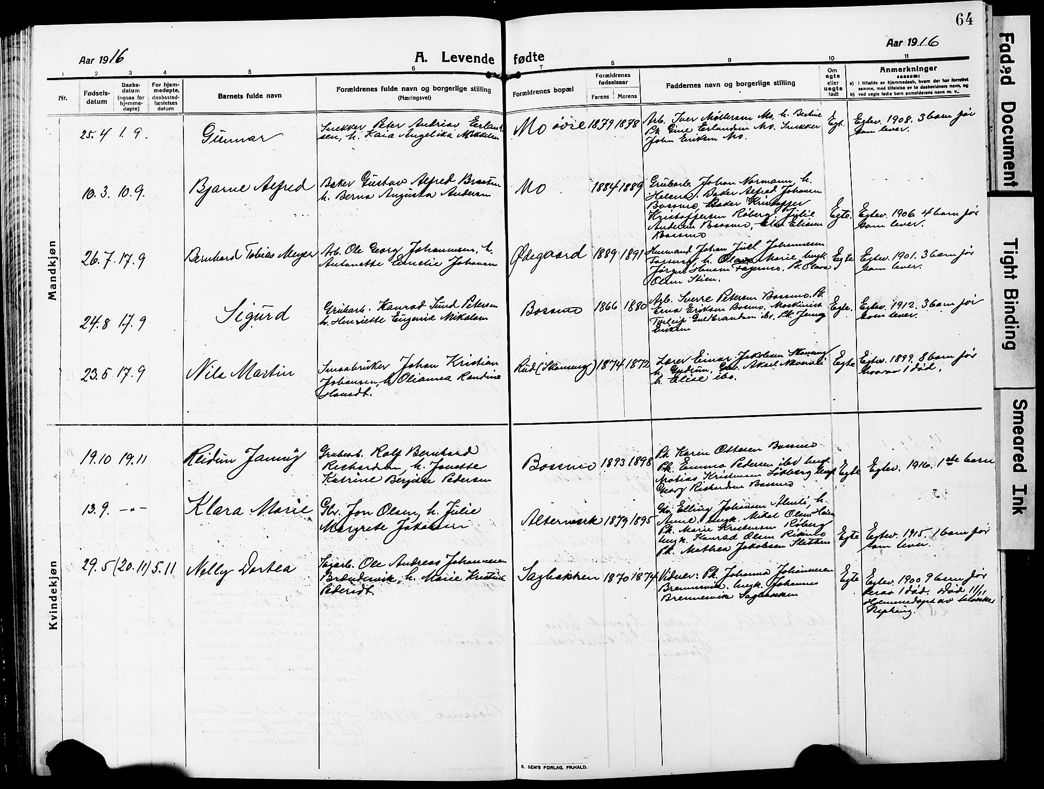 Ministerialprotokoller, klokkerbøker og fødselsregistre - Nordland, AV/SAT-A-1459/827/L0423: Klokkerbok nr. 827C12, 1912-1930, s. 64