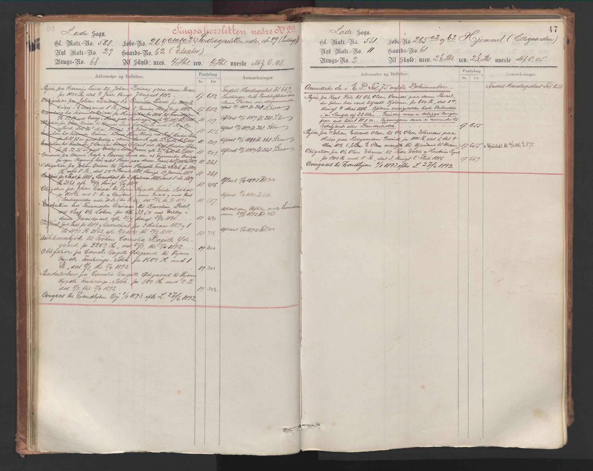 Strinda og Selbu sorenskriveri, AV/SAT-A-0015/2/2A/L0049: Panteregister nr. 49, 1885-1895, s. 47