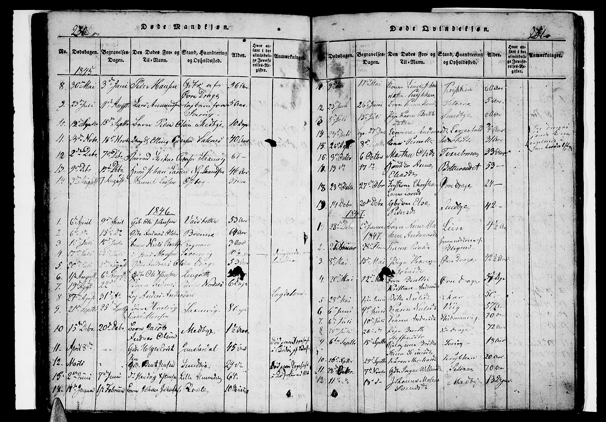 Ministerialprotokoller, klokkerbøker og fødselsregistre - Nordland, SAT/A-1459/847/L0676: Klokkerbok nr. 847C04, 1821-1853, s. 230-231