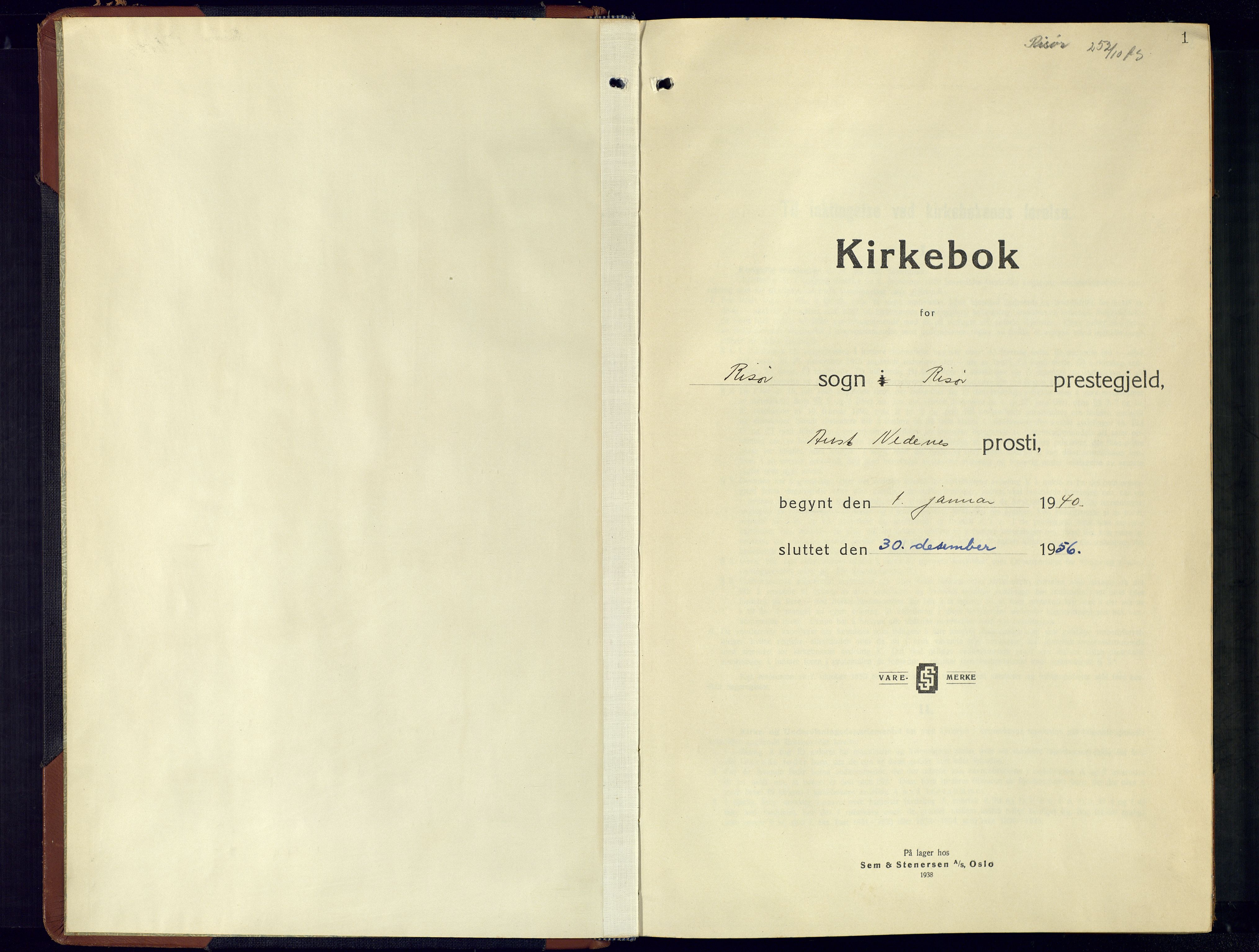 Risør sokneprestkontor, AV/SAK-1111-0035/F/Fb/L0010: Klokkerbok nr. B 10, 1940-1956, s. 1