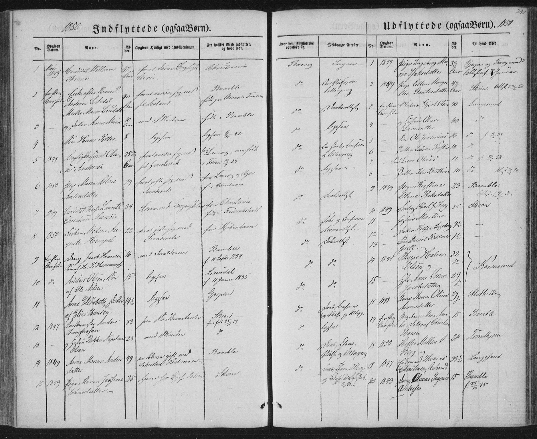 Brevik kirkebøker, AV/SAKO-A-255/F/Fa/L0005: Ministerialbok nr. 5, 1847-1865, s. 290