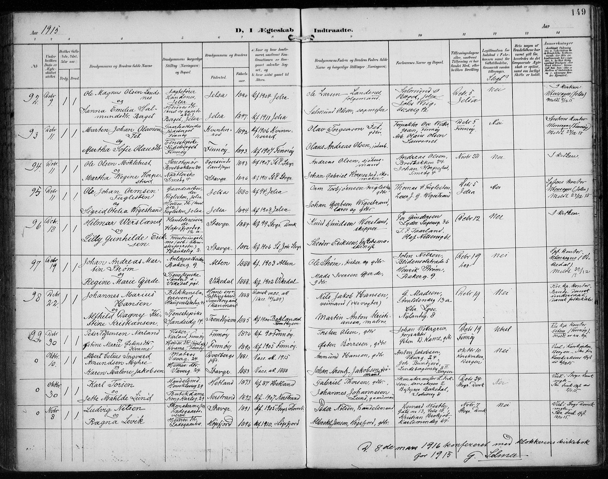 St. Petri sokneprestkontor, AV/SAST-A-101813/002/A/L0003: Ministerialbok nr. A 24, 1900-1921, s. 149