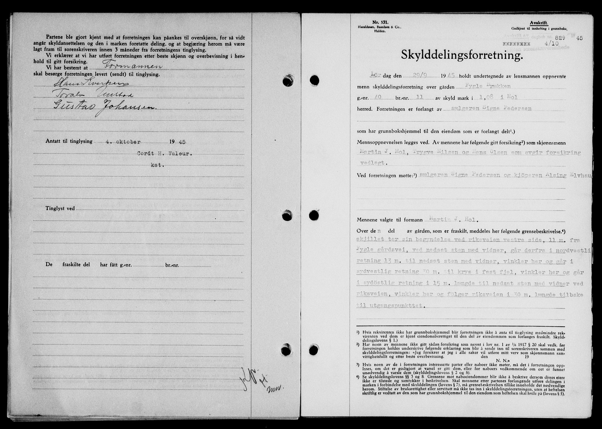 Lofoten sorenskriveri, SAT/A-0017/1/2/2C/L0013a: Pantebok nr. 13a, 1944-1946, Dagboknr: 829/1945