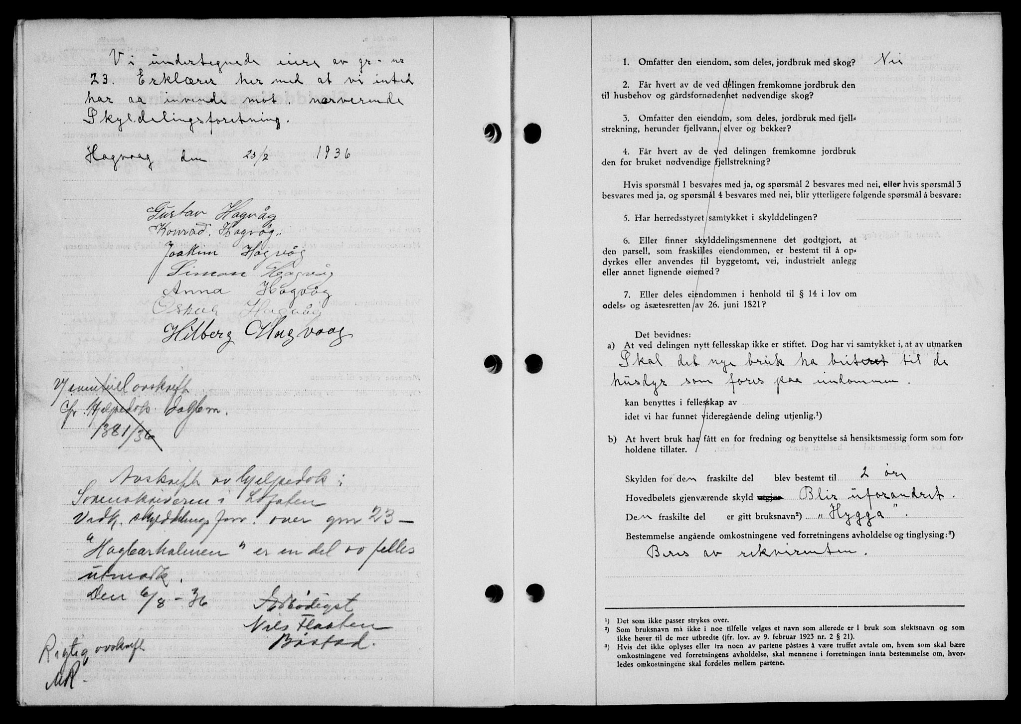 Lofoten sorenskriveri, SAT/A-0017/1/2/2C/L0001a: Pantebok nr. 1a, 1936-1937, Dagboknr: 1381/1936