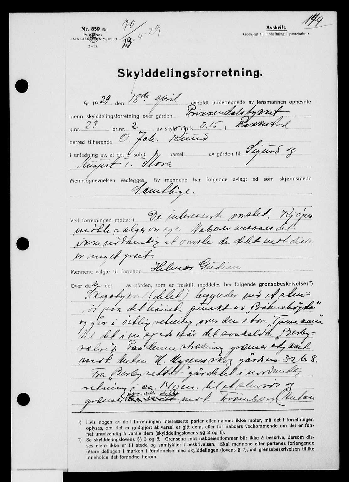 Rakkestad sorenskriveri, AV/SAO-A-10686/G/Gb/Gba/Gbaa/L0044: Pantebok nr. 44, 1928-1929, s. 149
