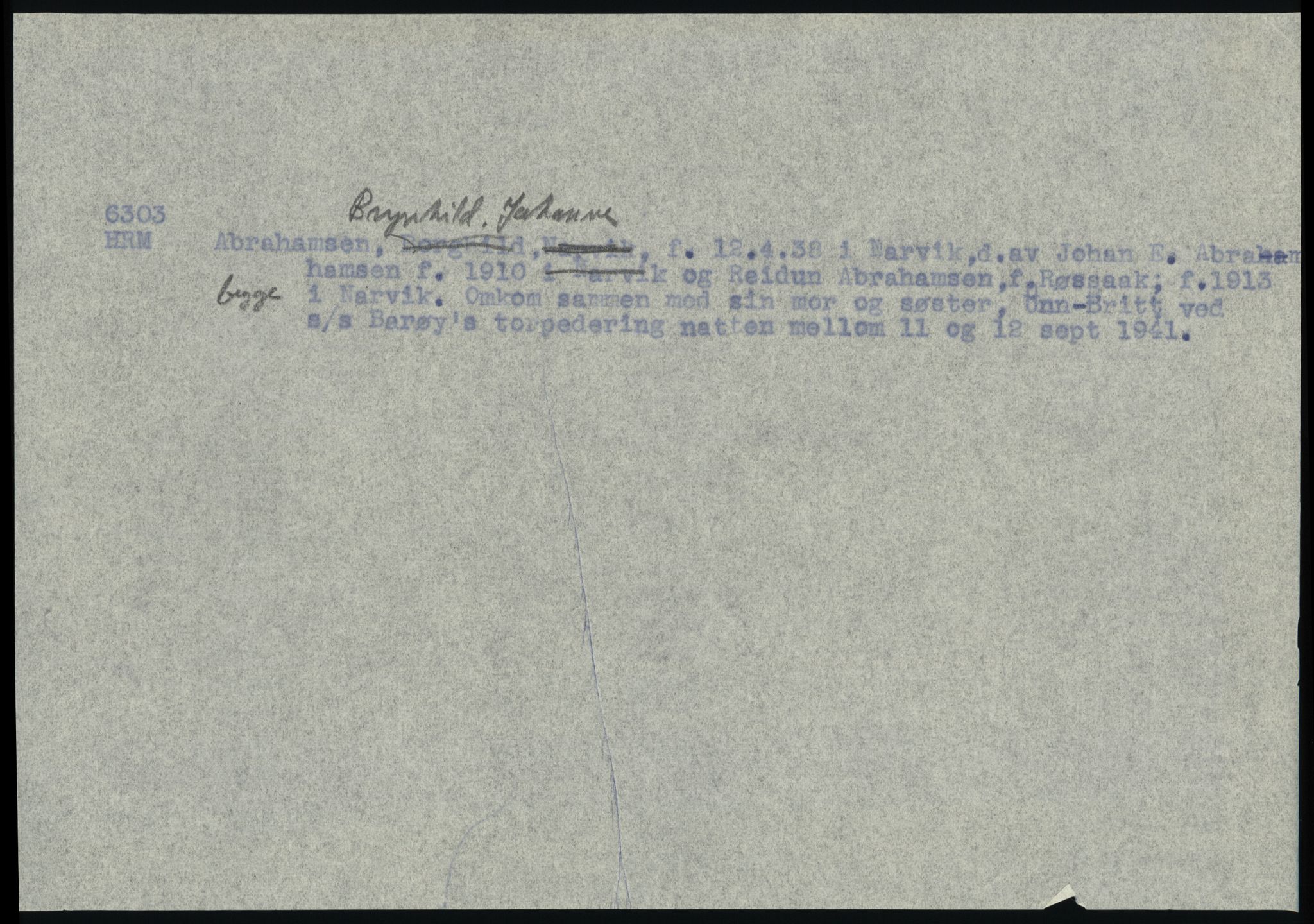 Sosialdepartementet, Våre Falne, RA/S-1708/E/Ee/L0025: Personmapper: Abelsen 01 - Amundsen, H. 65, 1945-1951, s. 159