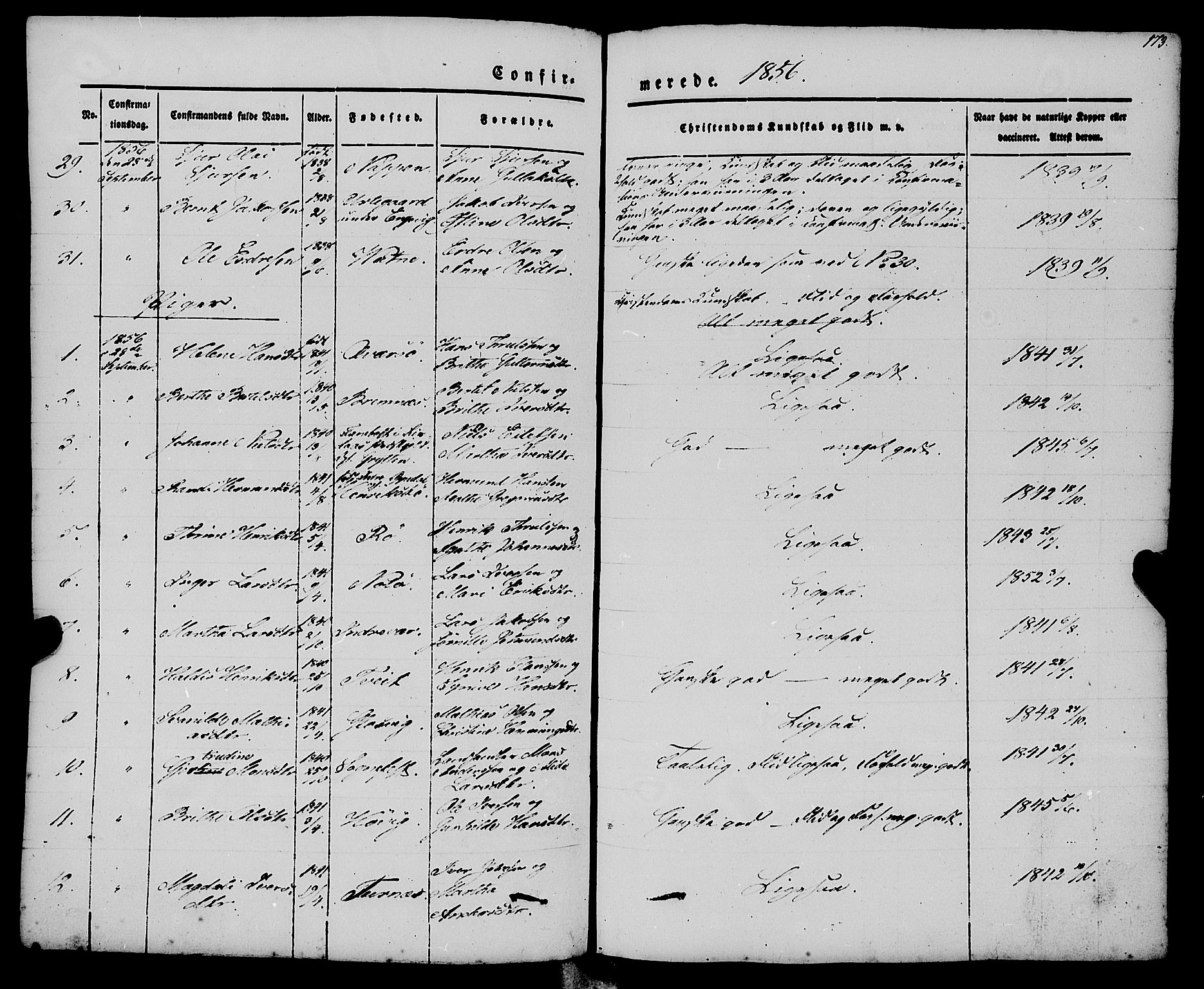 Gulen sokneprestembete, AV/SAB-A-80201/H/Haa/Haaa/L0021: Ministerialbok nr. A 21, 1848-1858, s. 173