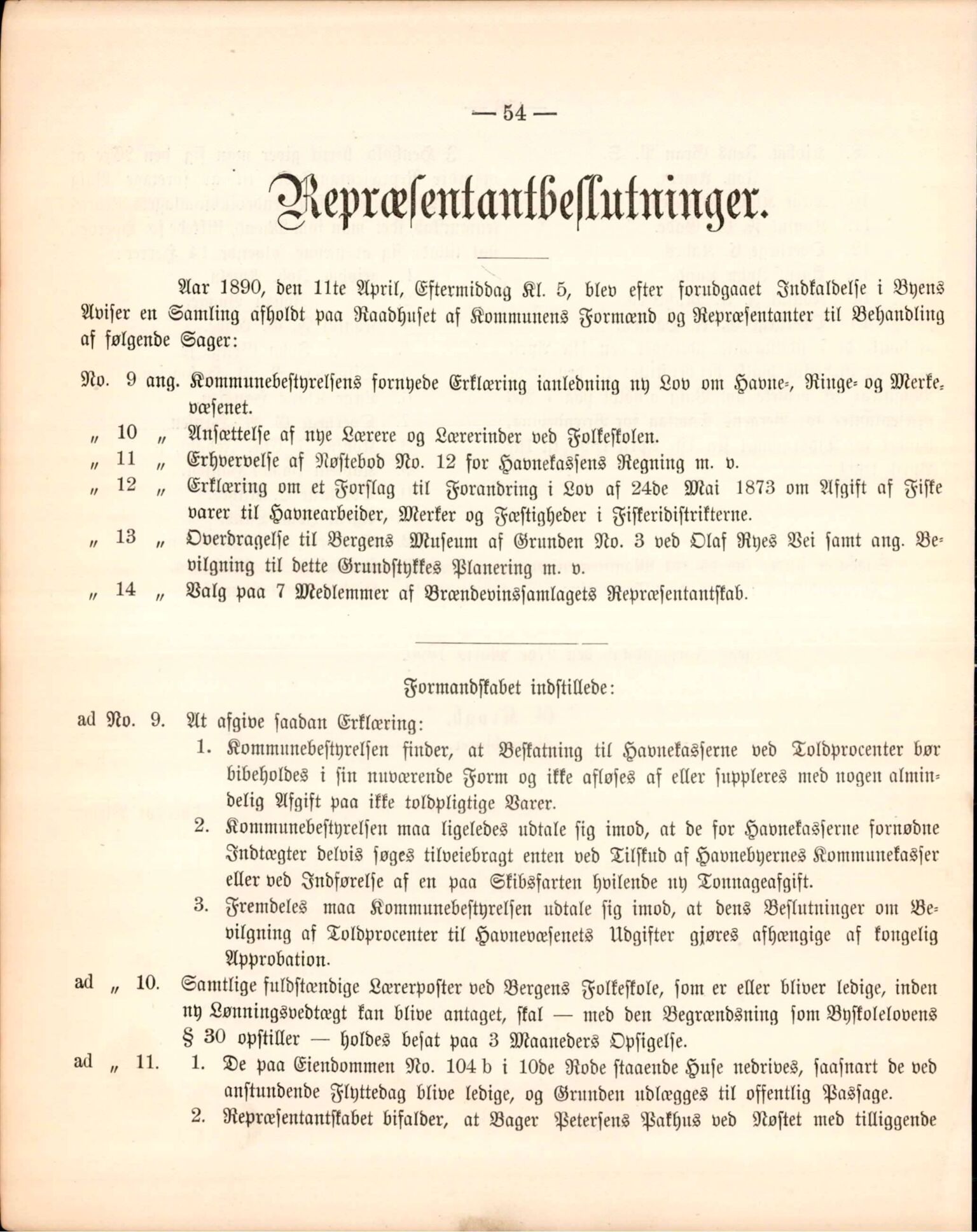 Bergen kommune. Formannskapet, BBA/A-0003/Ad/L0045: Bergens Kommuneforhandlinger, 1890