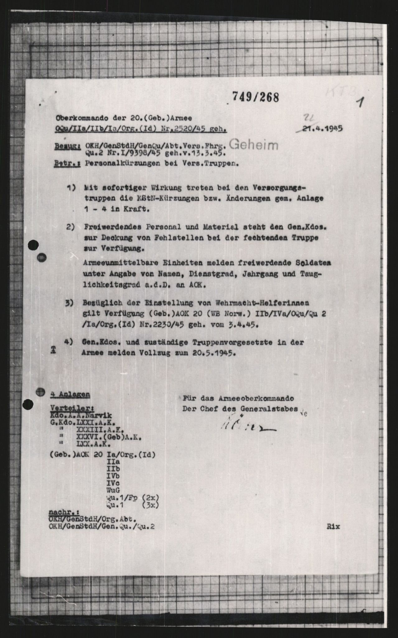 Forsvarets Overkommando. 2 kontor. Arkiv 11.4. Spredte tyske arkivsaker, AV/RA-RAFA-7031/D/Dar/Dara/L0009: Krigsdagbøker for 20. Gebirgs-Armee-Oberkommando (AOK 20), 1940-1945, s. 391