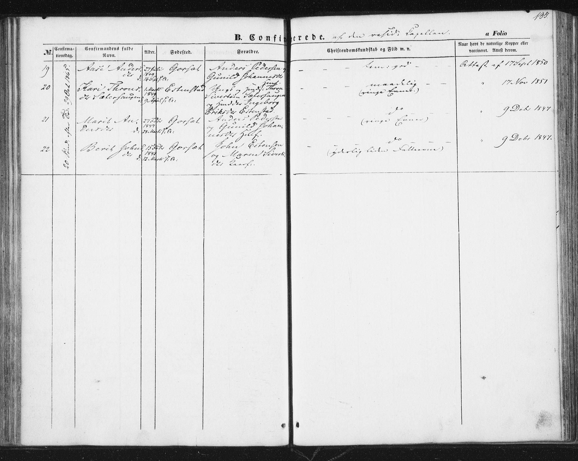 Ministerialprotokoller, klokkerbøker og fødselsregistre - Sør-Trøndelag, SAT/A-1456/689/L1038: Ministerialbok nr. 689A03, 1848-1872, s. 135
