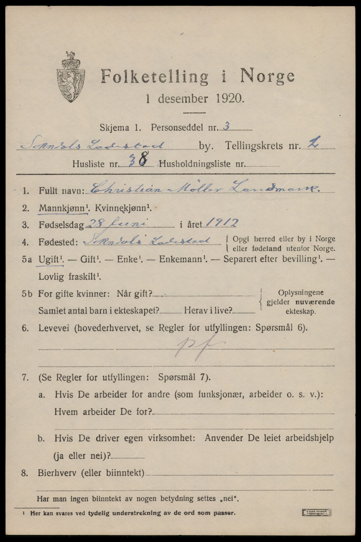 SAST, Folketelling 1920 for 1107 Sokndal ladested, 1920, s. 865