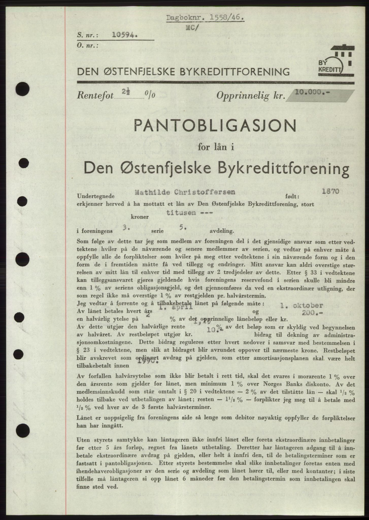 Moss sorenskriveri, SAO/A-10168: Pantebok nr. B15, 1946-1946, Dagboknr: 1558/1946