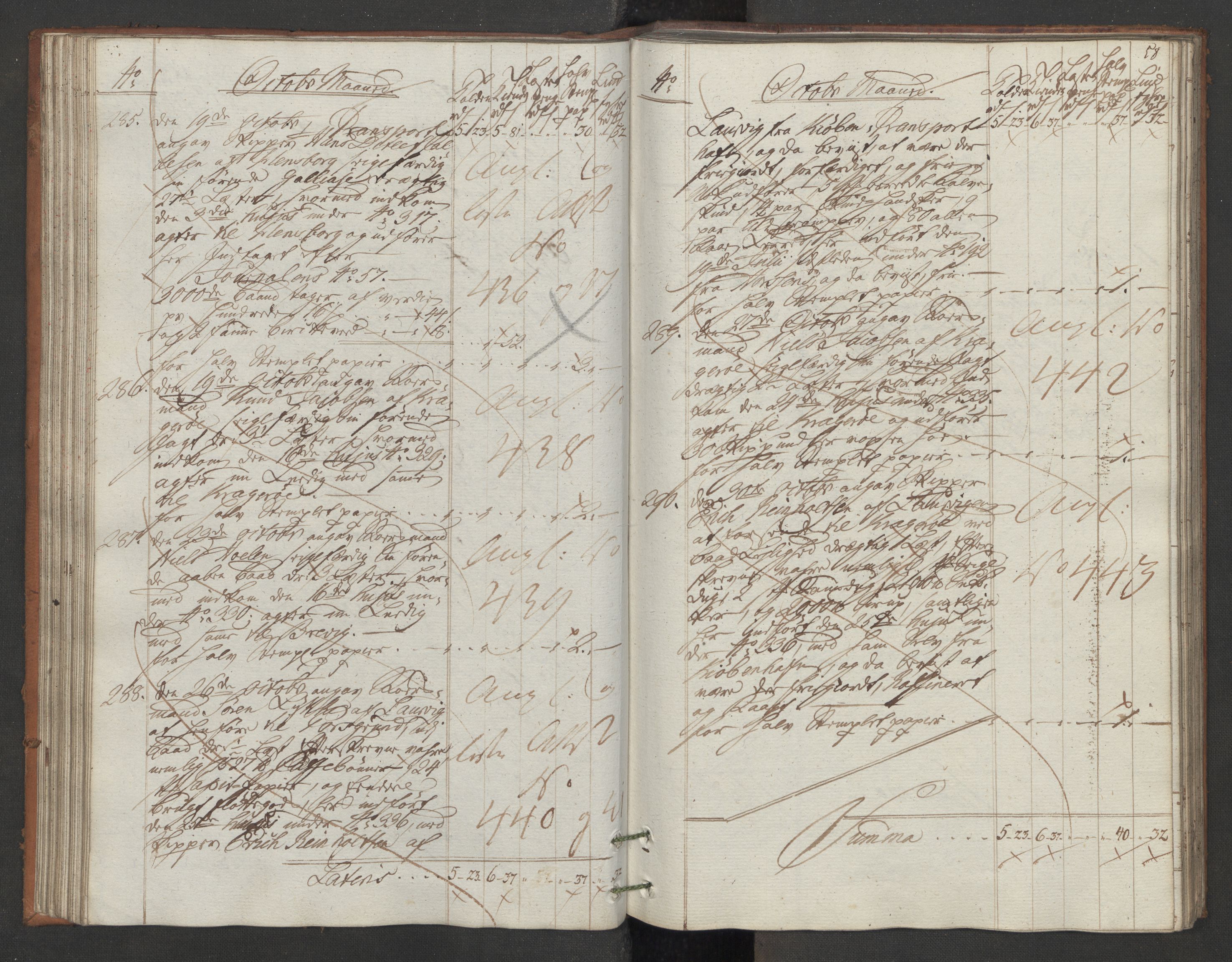 Generaltollkammeret, tollregnskaper, AV/RA-EA-5490/R11/L0087/0001: Tollregnskaper Larvik og Sandefjord / Utgående hovedtollbok, 1786, s. 57b-58a