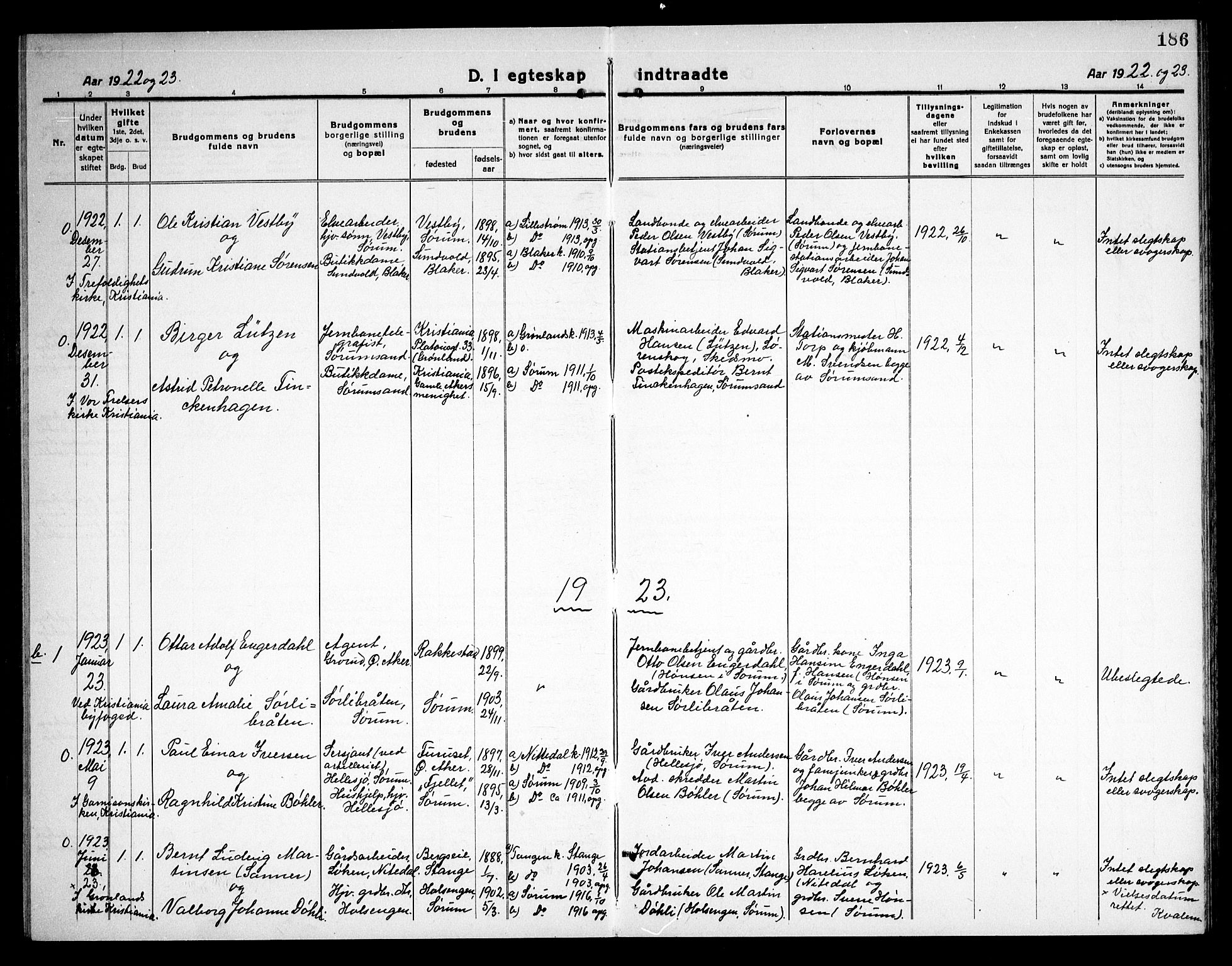 Sørum prestekontor Kirkebøker, AV/SAO-A-10303/G/Ga/L0008: Klokkerbok nr. I 8, 1917-1934, s. 186