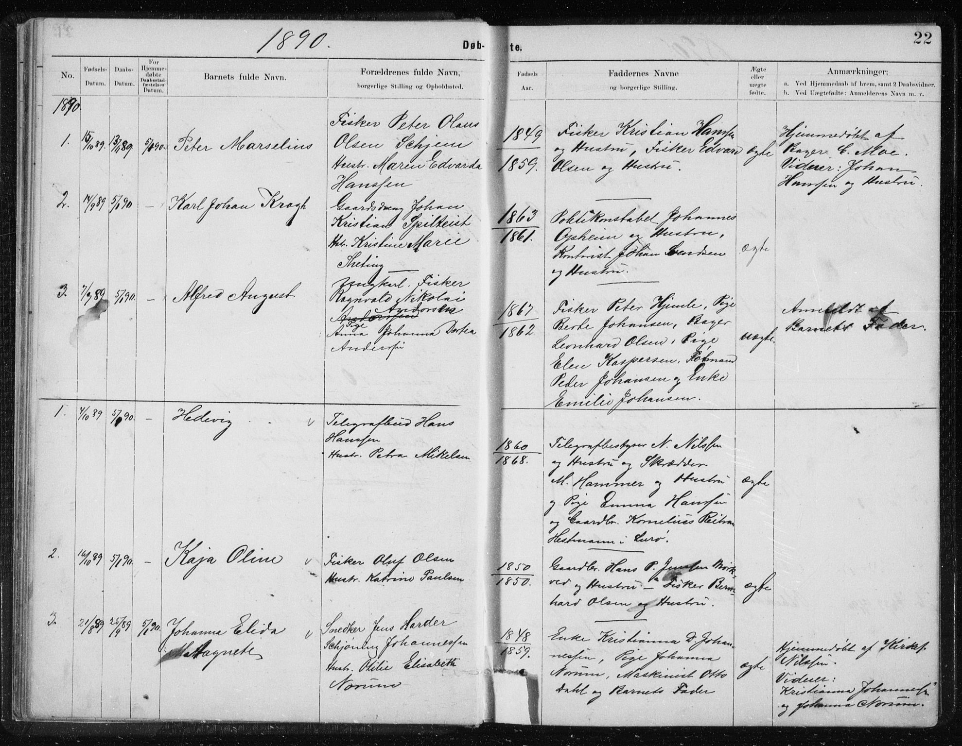 Ministerialprotokoller, klokkerbøker og fødselsregistre - Nordland, AV/SAT-A-1459/801/L0032: Klokkerbok nr. 801C07, 1889-1897, s. 22