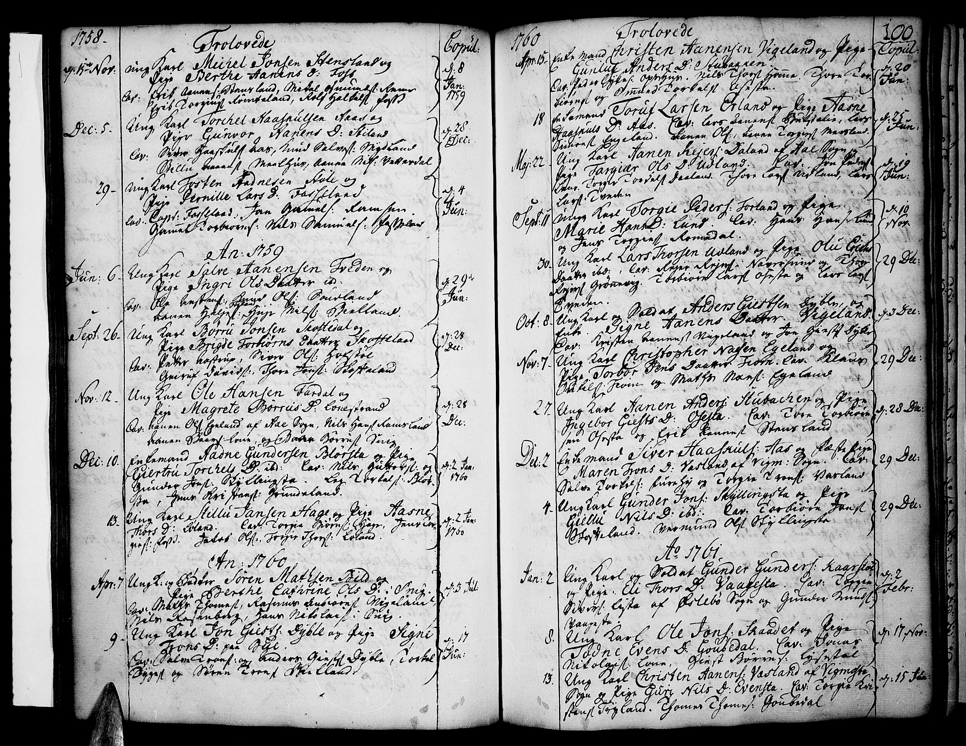 Sør-Audnedal sokneprestkontor, AV/SAK-1111-0039/F/Fa/Fab/L0001: Ministerialbok nr. A 1 /1, 1726-1766, s. 100