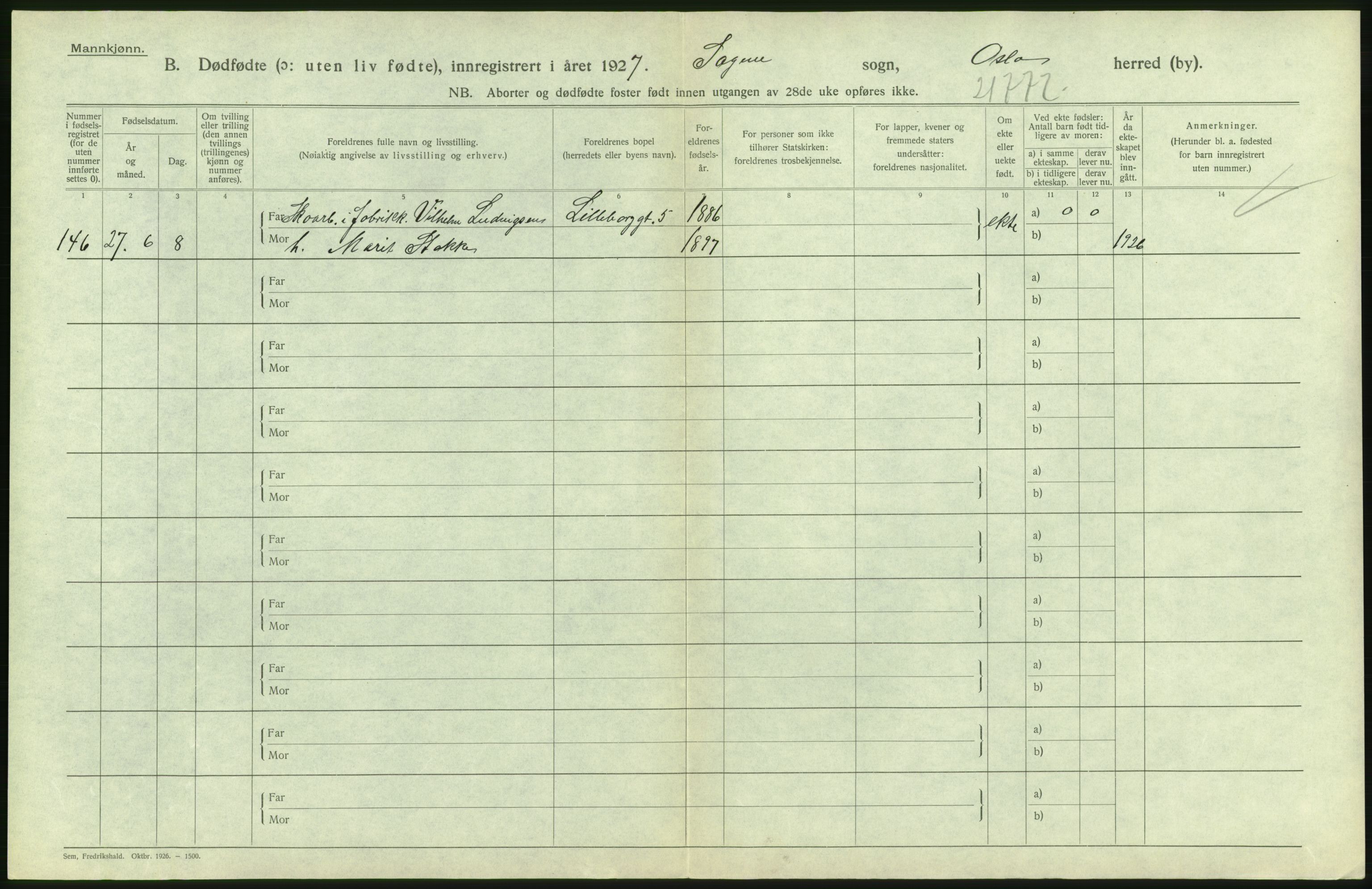 Statistisk sentralbyrå, Sosiodemografiske emner, Befolkning, AV/RA-S-2228/D/Df/Dfc/Dfcg/L0010: Oslo: Døde kvinner, dødfødte, 1927, s. 82