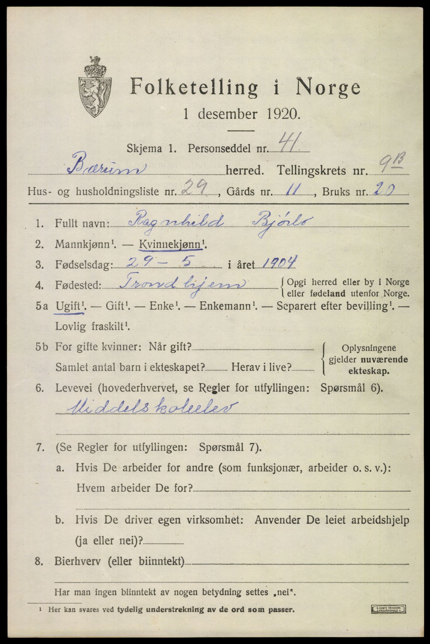 SAO, Folketelling 1920 for 0219 Bærum herred, 1920, s. 20980