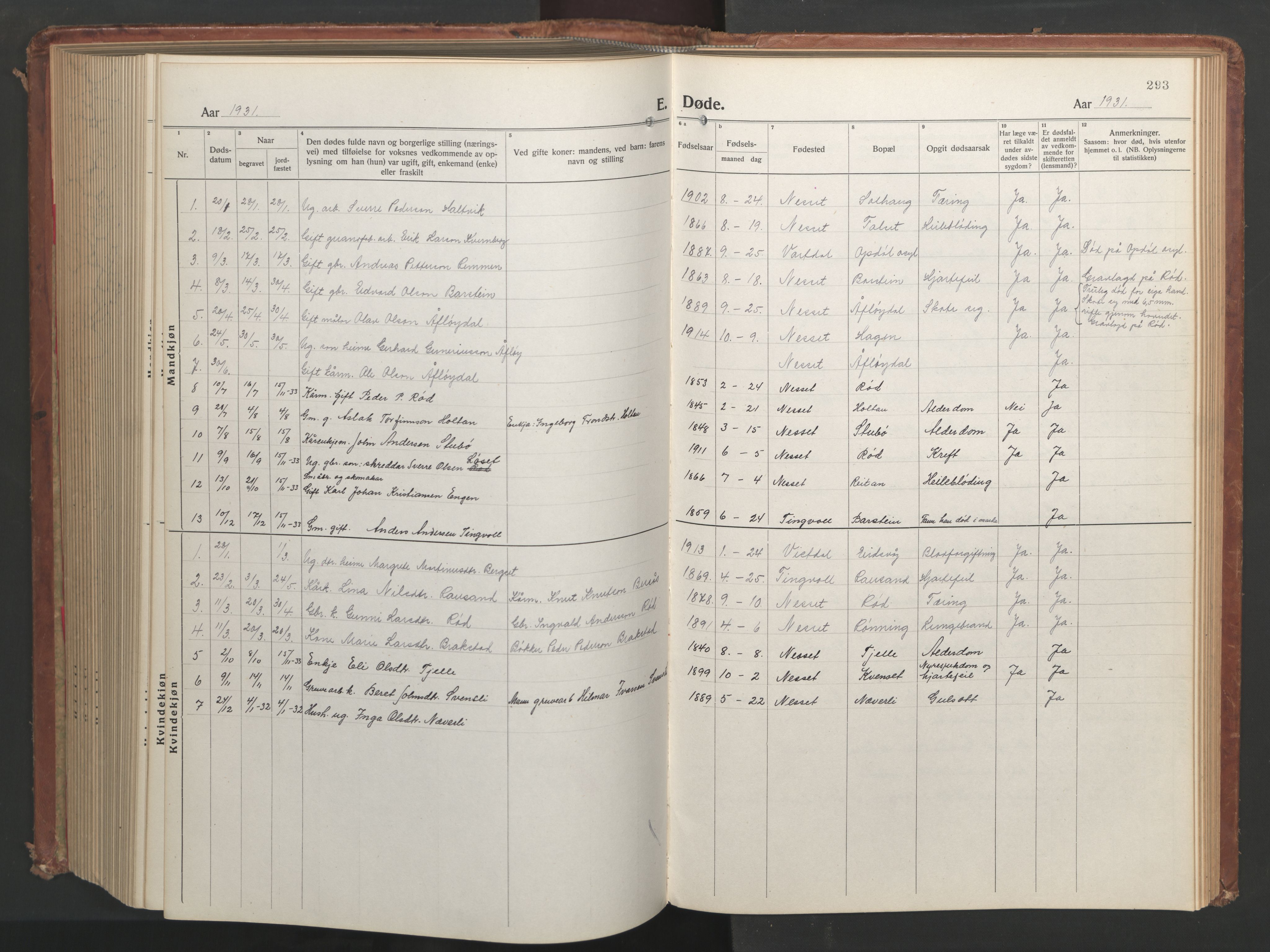 Ministerialprotokoller, klokkerbøker og fødselsregistre - Møre og Romsdal, AV/SAT-A-1454/551/L0633: Klokkerbok nr. 551C05, 1921-1961, s. 293