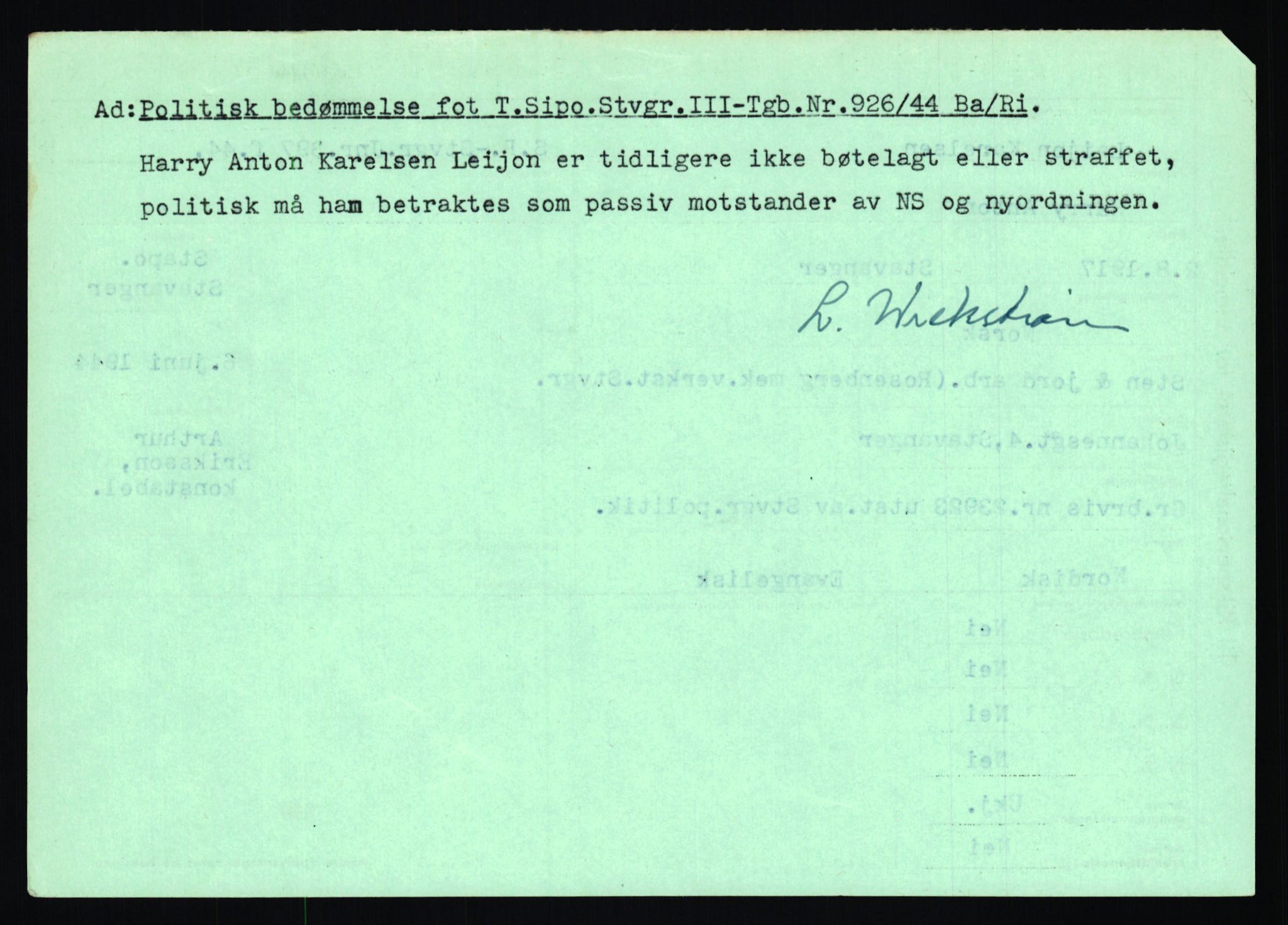 Statspolitiet - Hovedkontoret / Osloavdelingen, AV/RA-S-1329/C/Ca/L0008: Johan(nes)sen - Knoph, 1943-1945, s. 3255