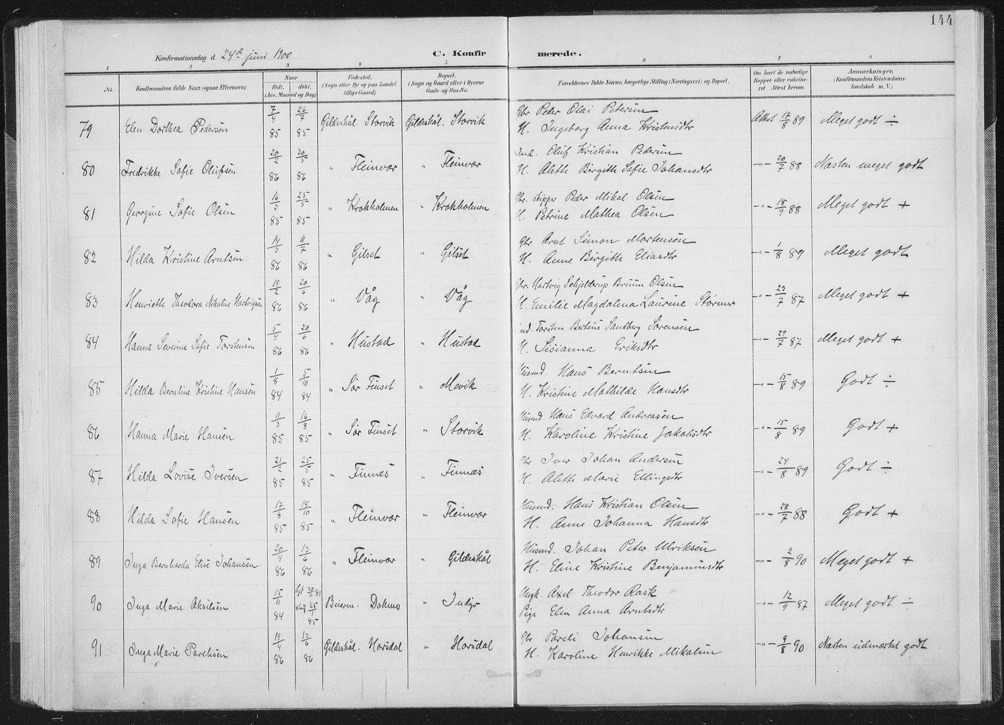 Ministerialprotokoller, klokkerbøker og fødselsregistre - Nordland, AV/SAT-A-1459/805/L0102: Ministerialbok nr. 805A08I, 1900-1909, s. 144