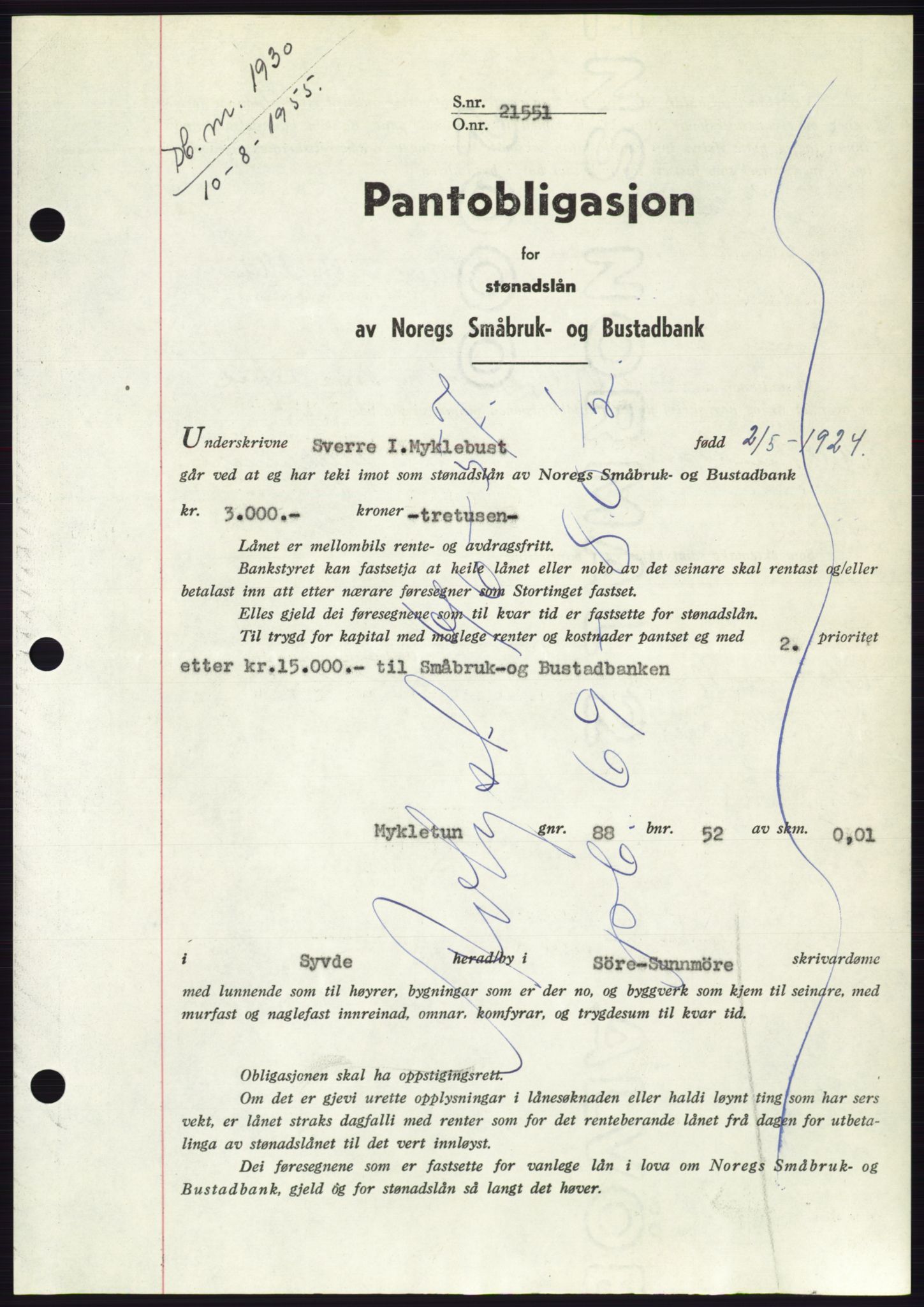 Søre Sunnmøre sorenskriveri, SAT/A-4122/1/2/2C/L0127: Pantebok nr. 15B, 1955-1955, Dagboknr: 1930/1955