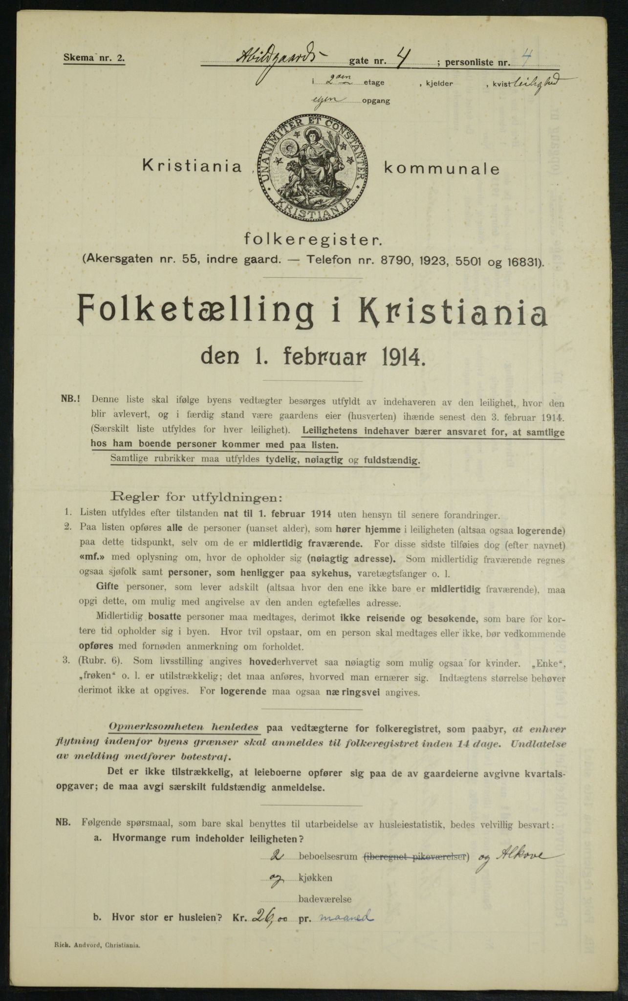 OBA, Kommunal folketelling 1.2.1914 for Kristiania, 1914, s. 18