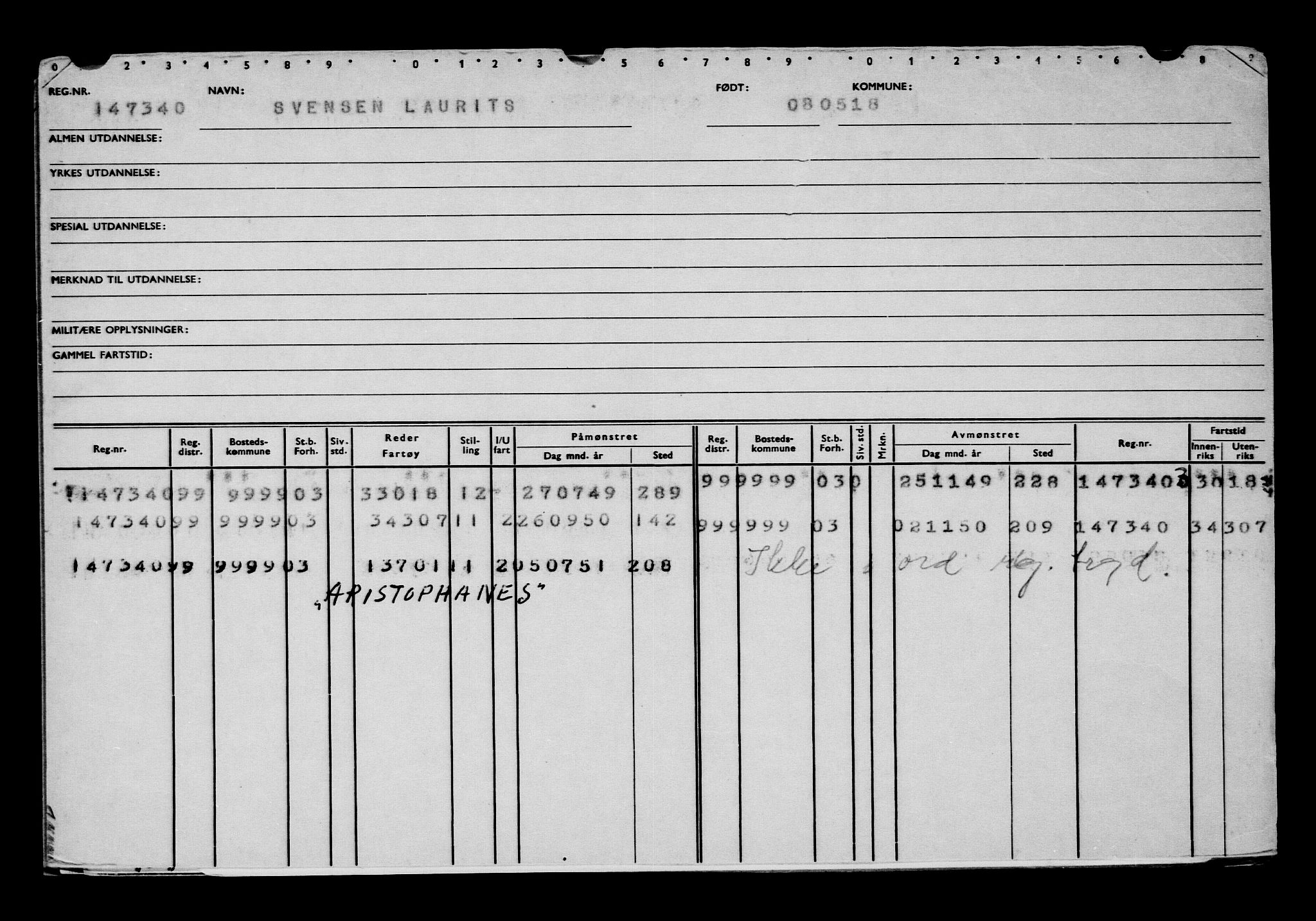 Direktoratet for sjømenn, AV/RA-S-3545/G/Gb/L0158: Hovedkort, 1918, s. 160