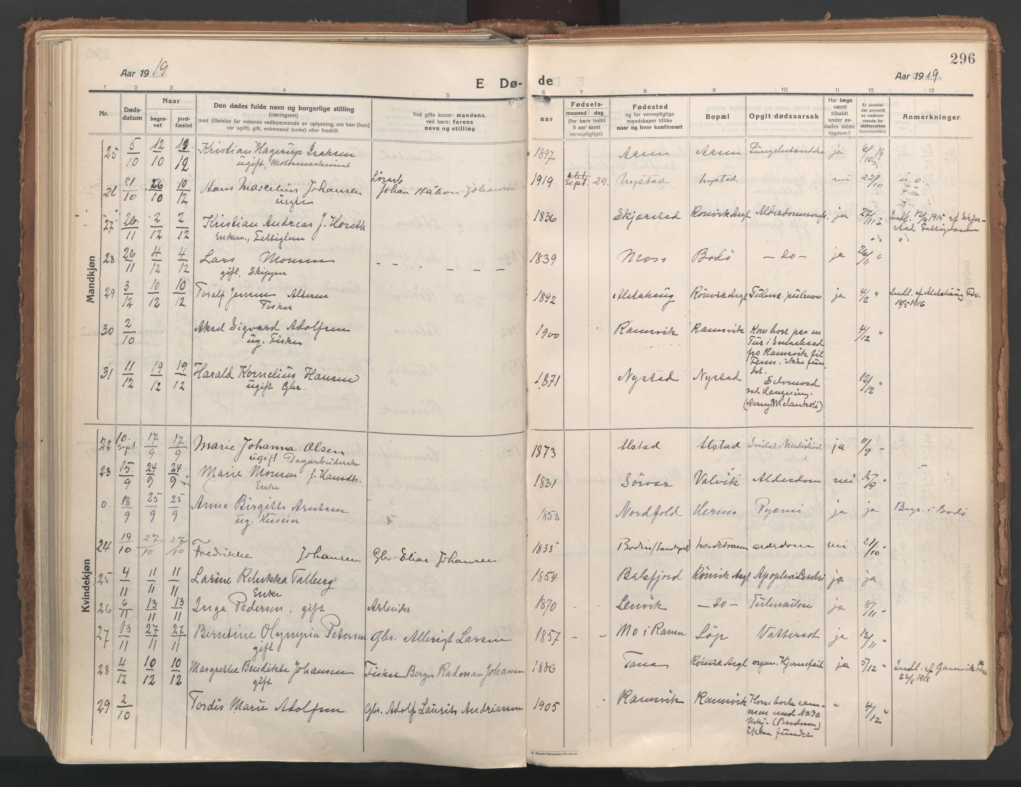 Ministerialprotokoller, klokkerbøker og fødselsregistre - Nordland, AV/SAT-A-1459/802/L0060: Ministerialbok nr. 802A07, 1916-1933, s. 296